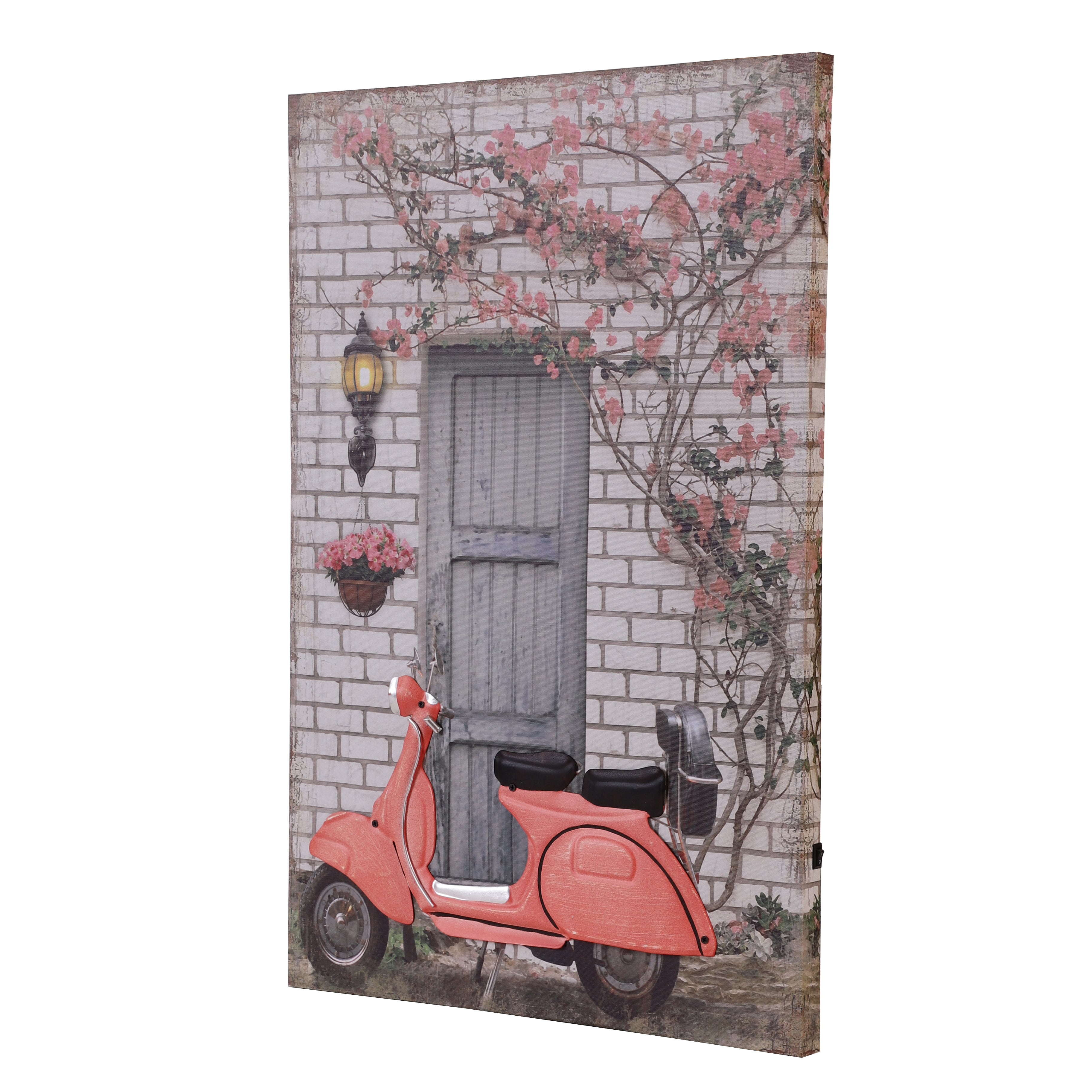 Coral Vespa Canvas Art with Battery-Powered Light