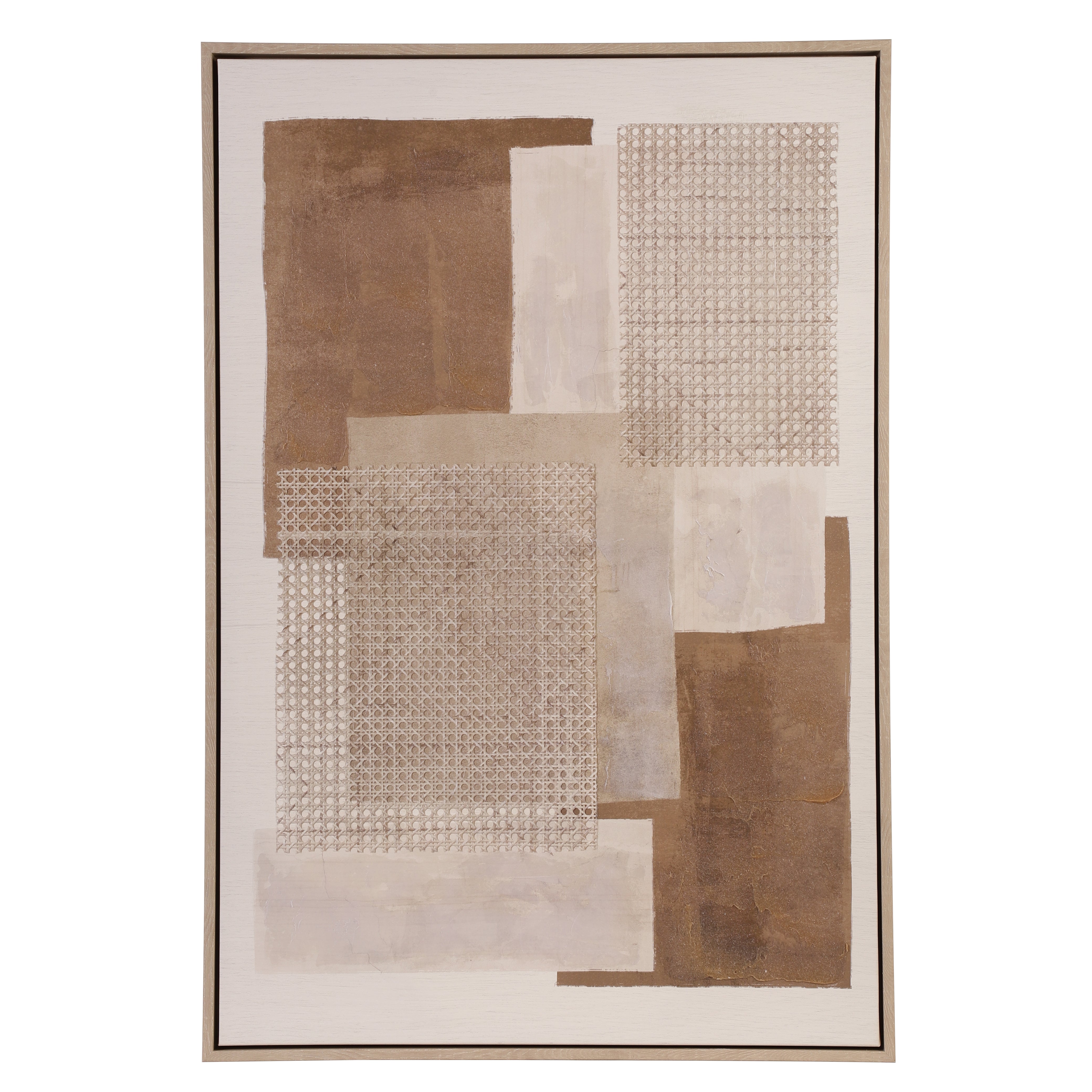 Hand-Painted Geometric Rattan Canvas Wall Art