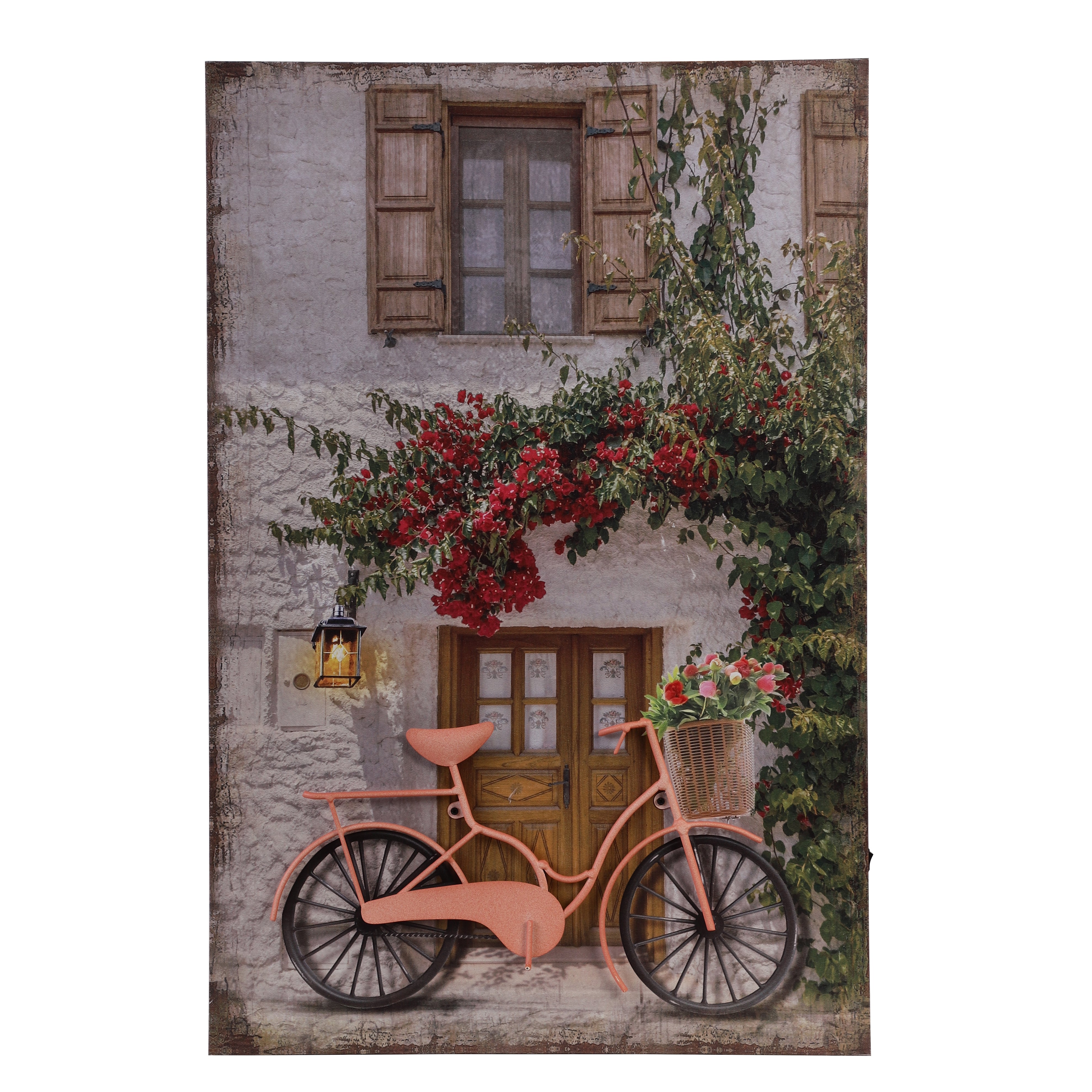 Bicycle & Cottage Canvas Art with Battery-Powered Light