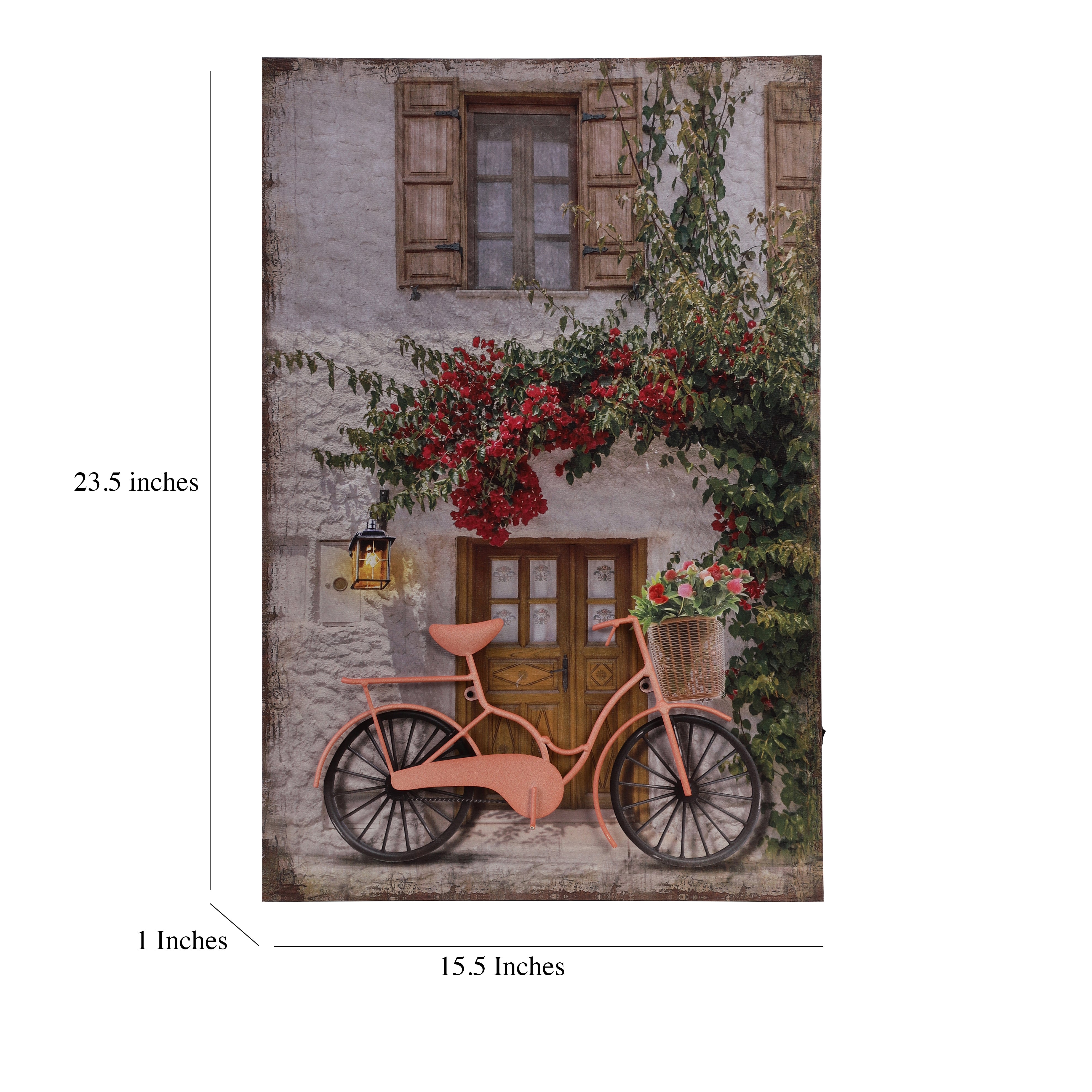 Bicycle & Cottage Canvas Art with Battery-Powered Light