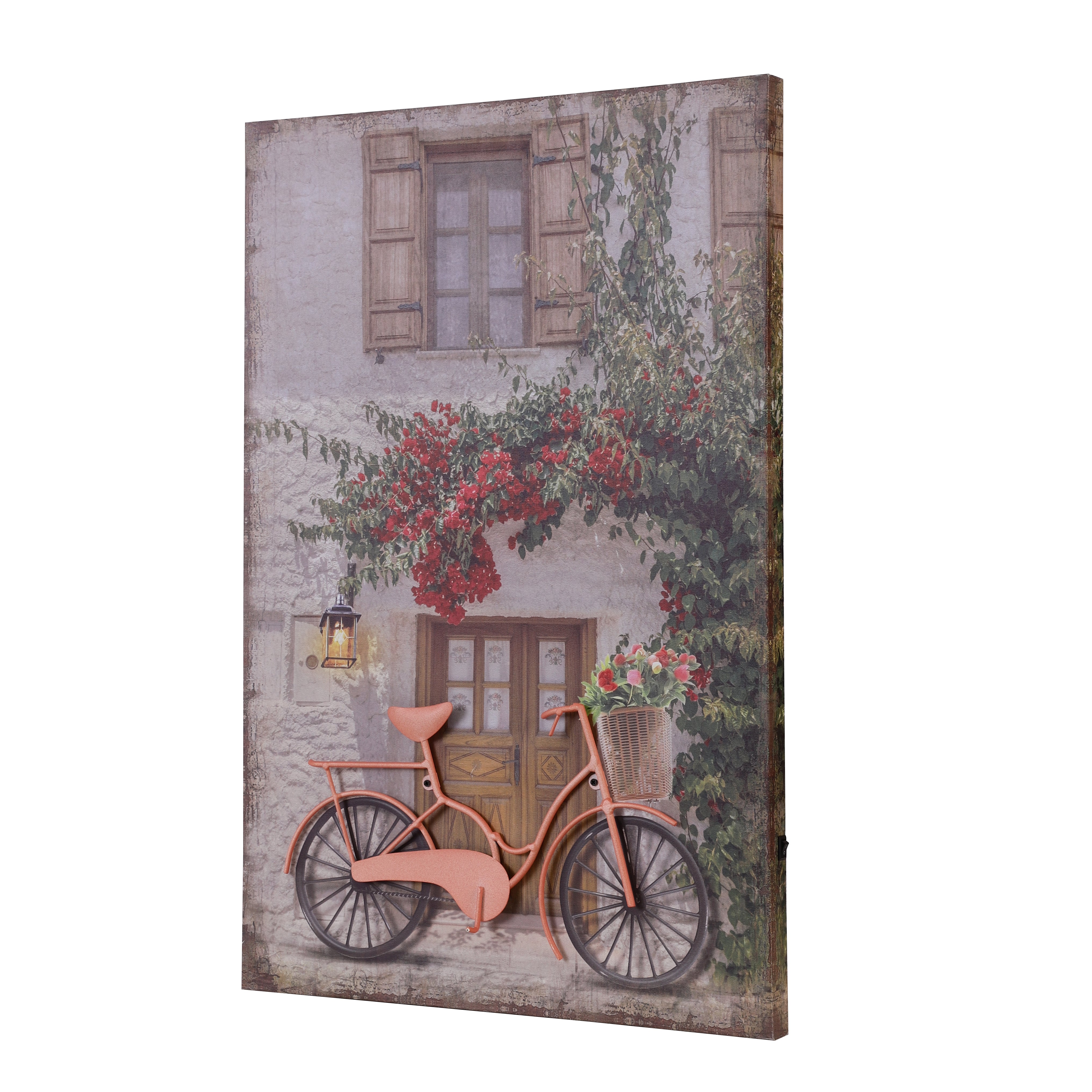 Bicycle & Cottage Canvas Art with Battery-Powered Light