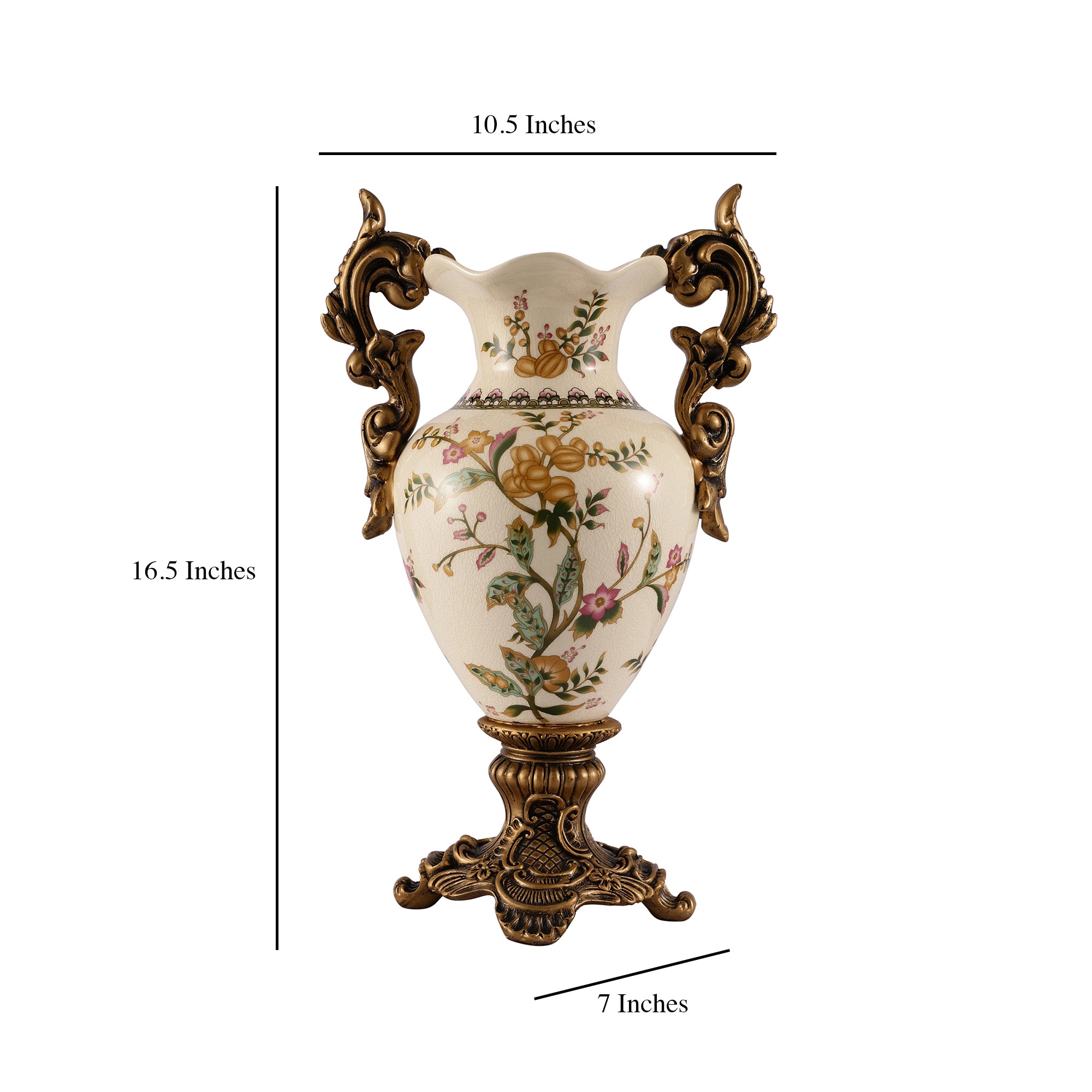 Yellow Regal Ceramic Vase with Gold Handles