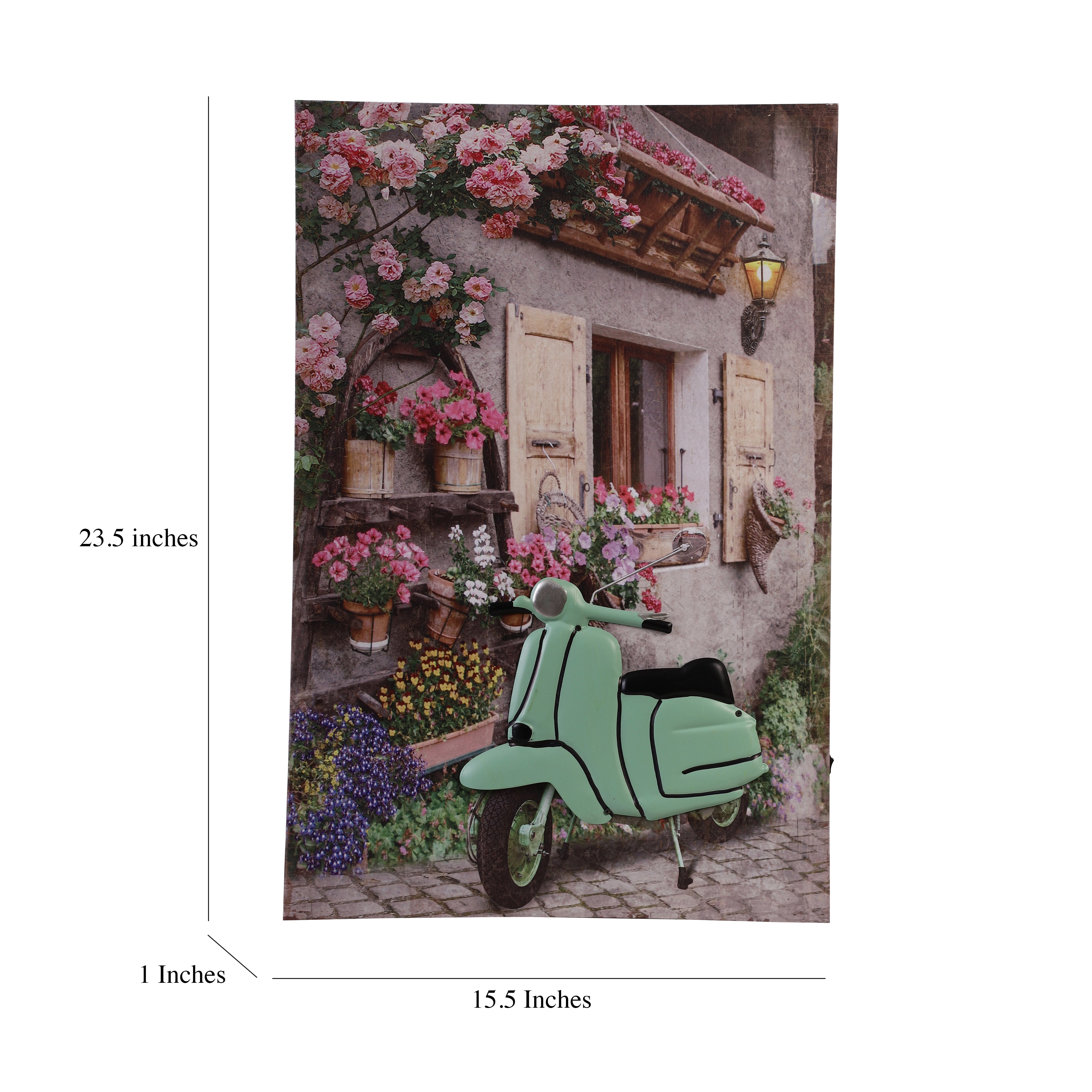 Vespa & Flower Boxes Canvas Art with Battery-Powered Light