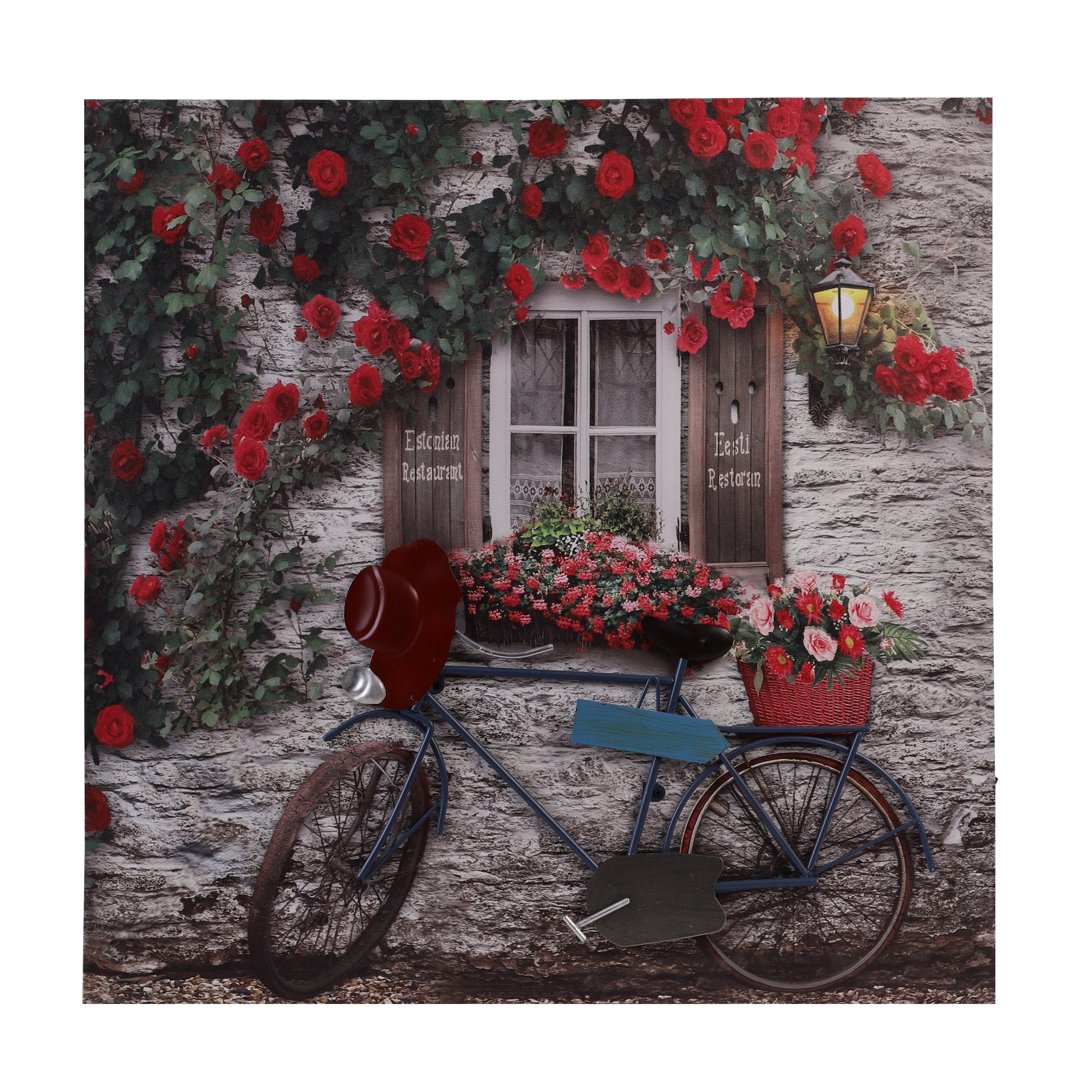 Rose-Draped Bicycle Canvas Art with Battery-Powered Light