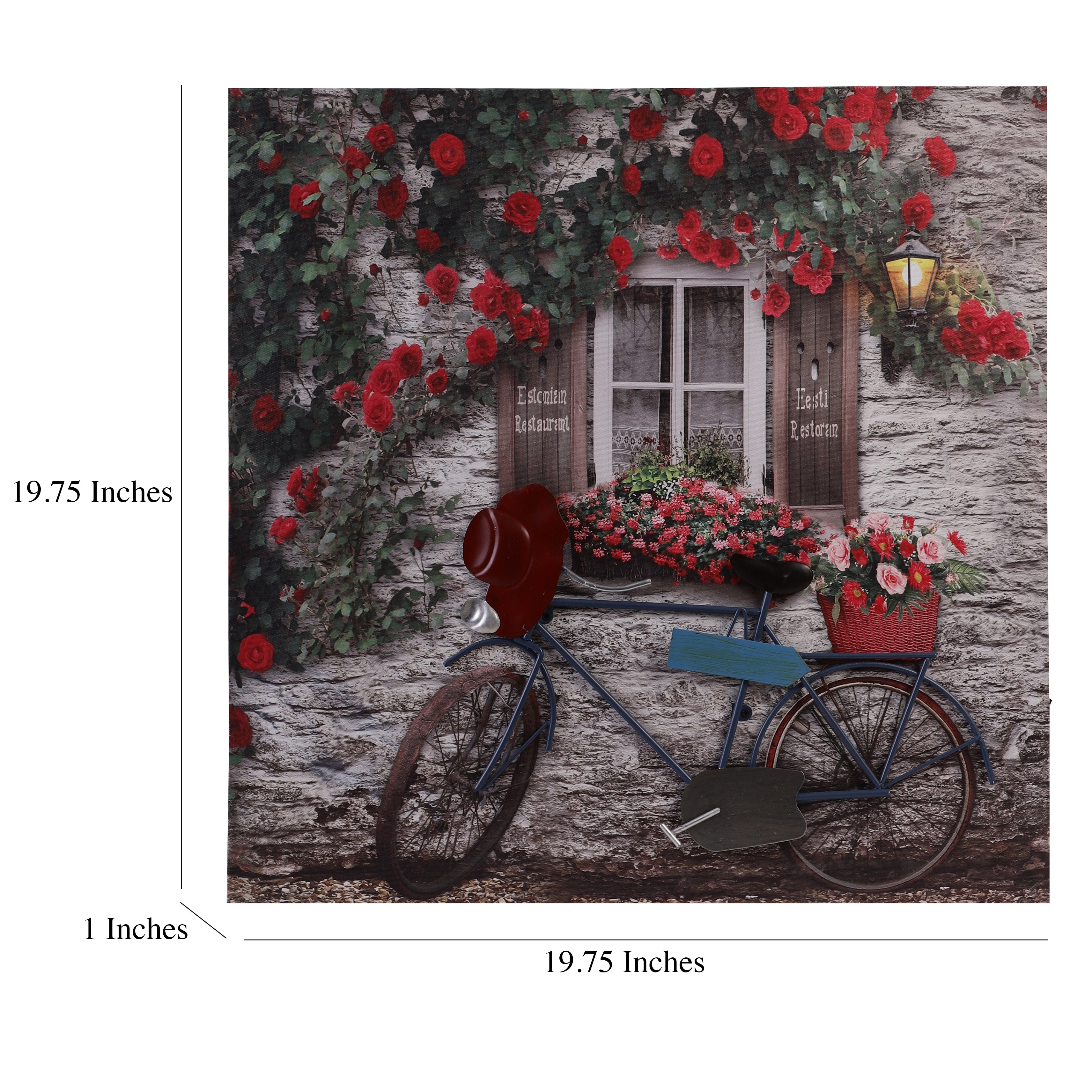 Rose-Draped Bicycle Canvas Art with Battery-Powered Light
