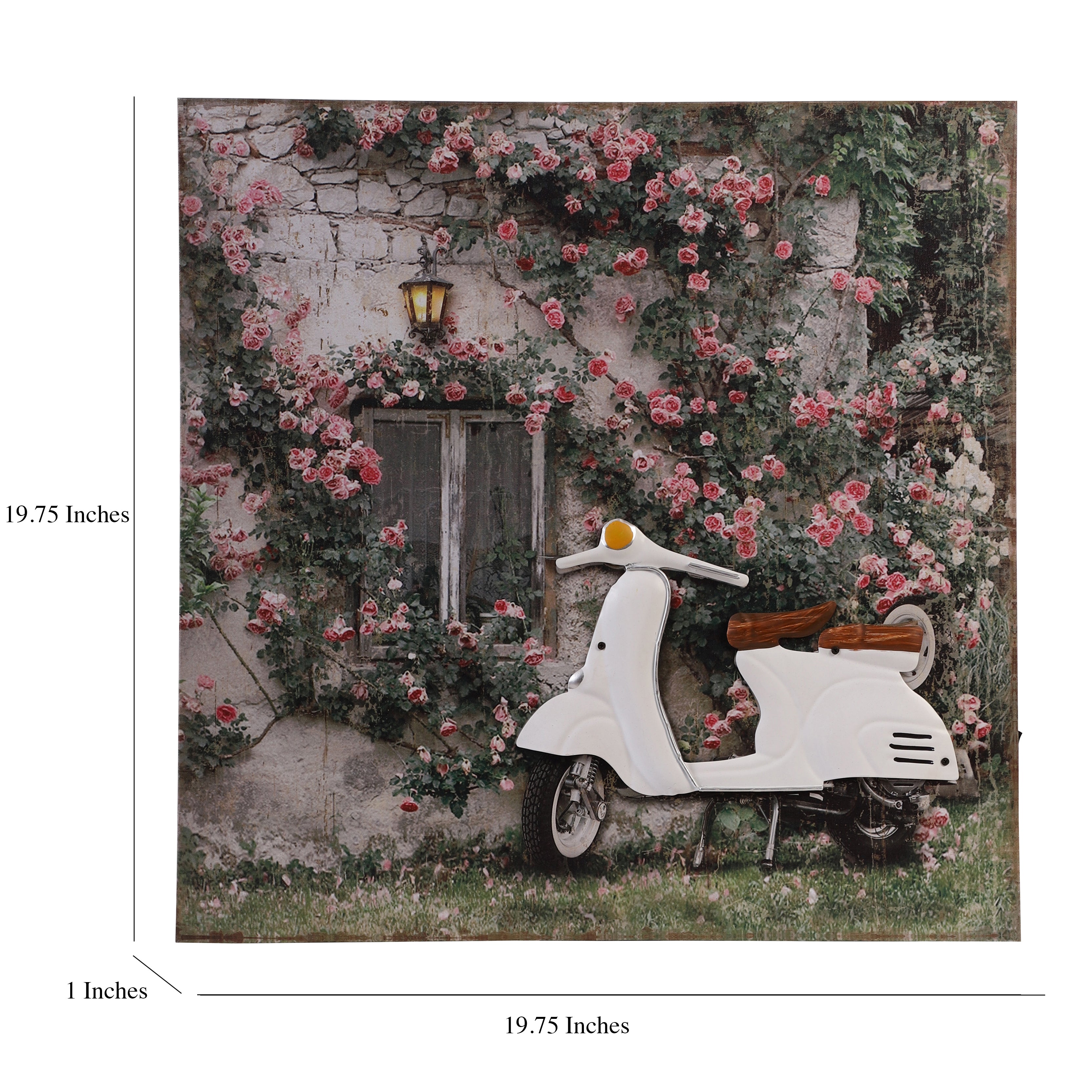 White Vespa & Garden Canvas Art with Battery-Powered Light
