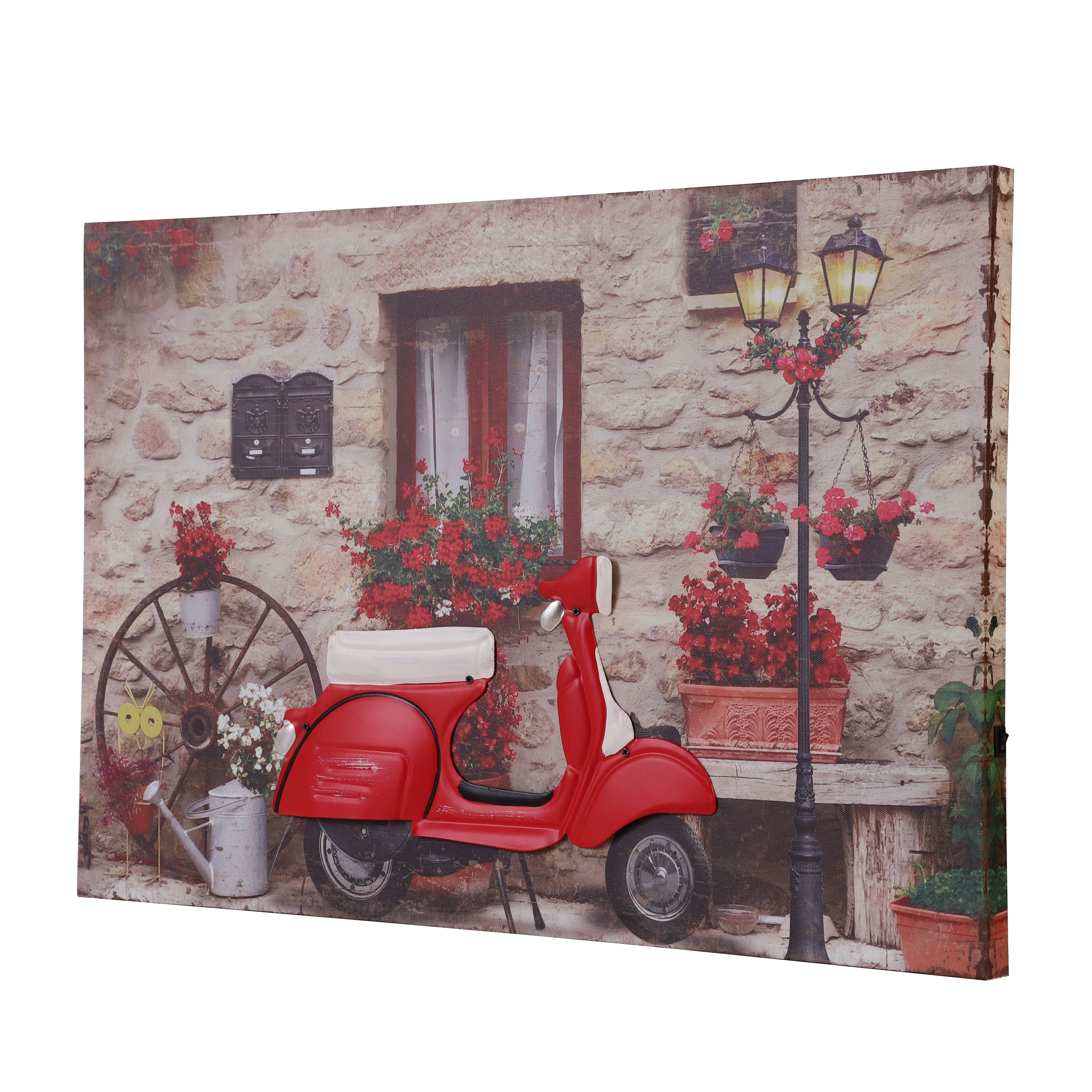 Red Vespa Courtyard Canvas Art with Battery-Powered Light