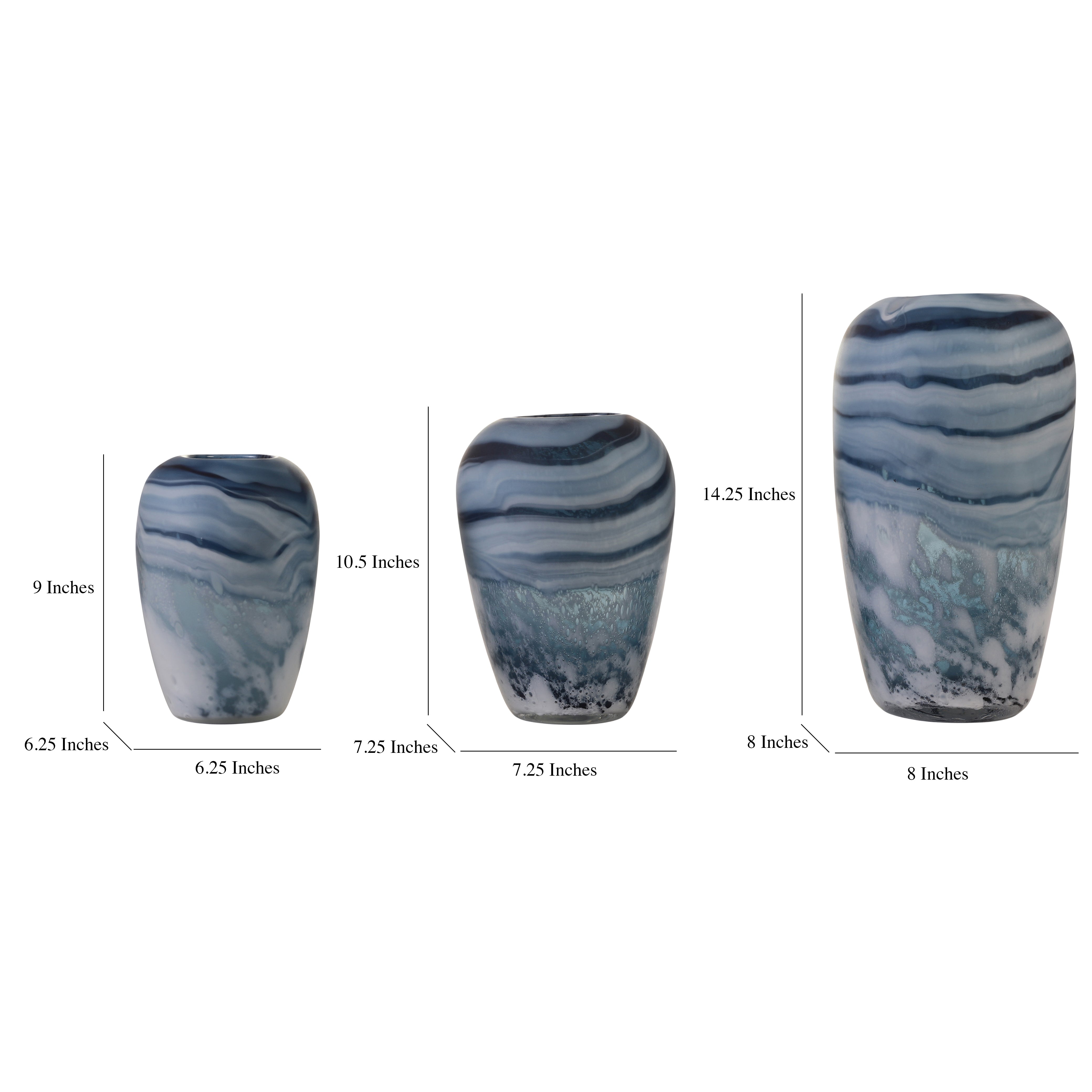 Swirl Marble Blue Ombre Glass Vase (Single)