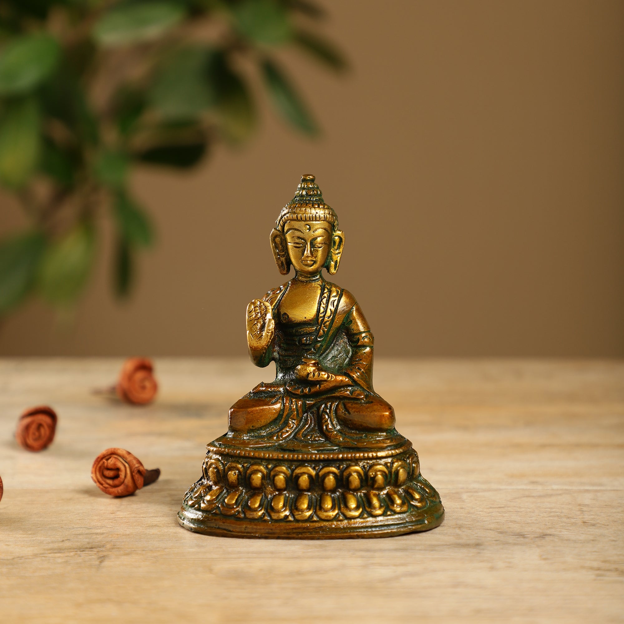 Brass Seated Buddha (Brown/Green)
