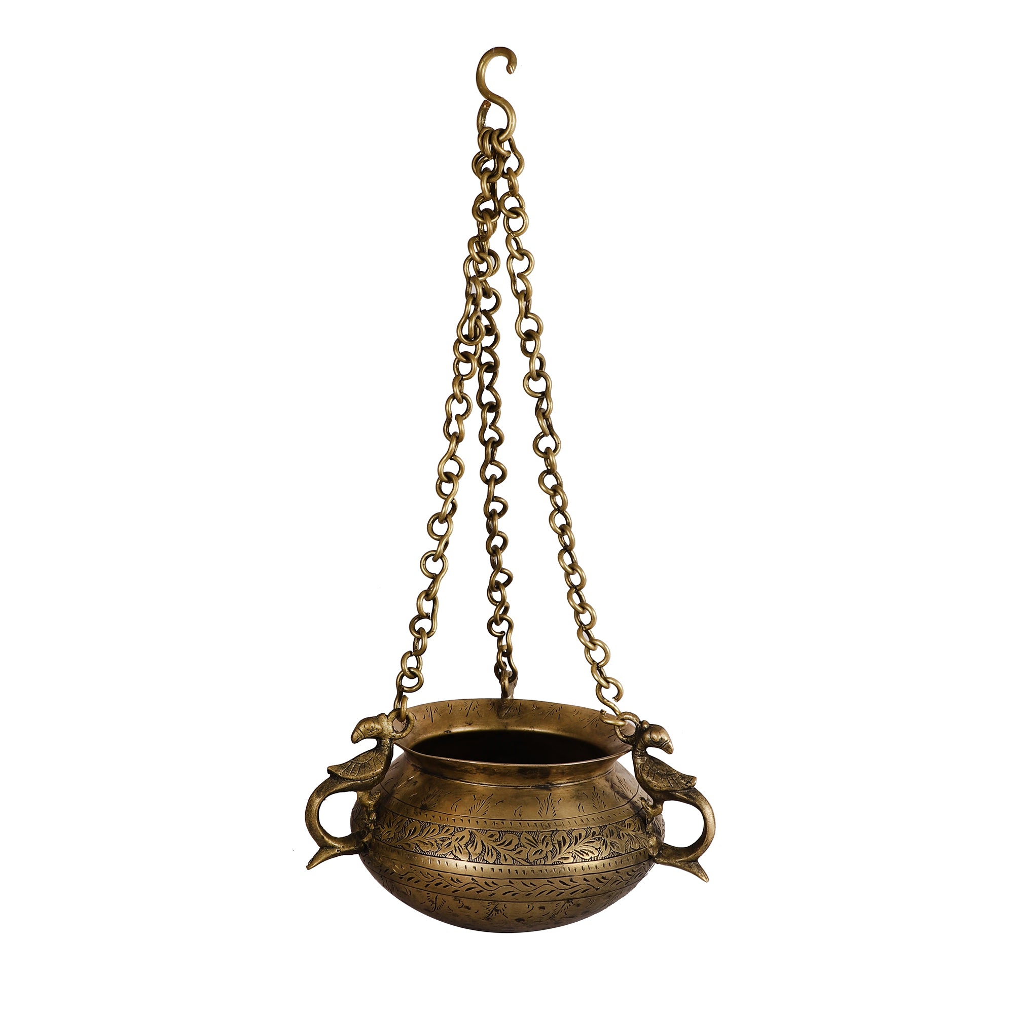 Hanging Antique Brass Pot - Oval