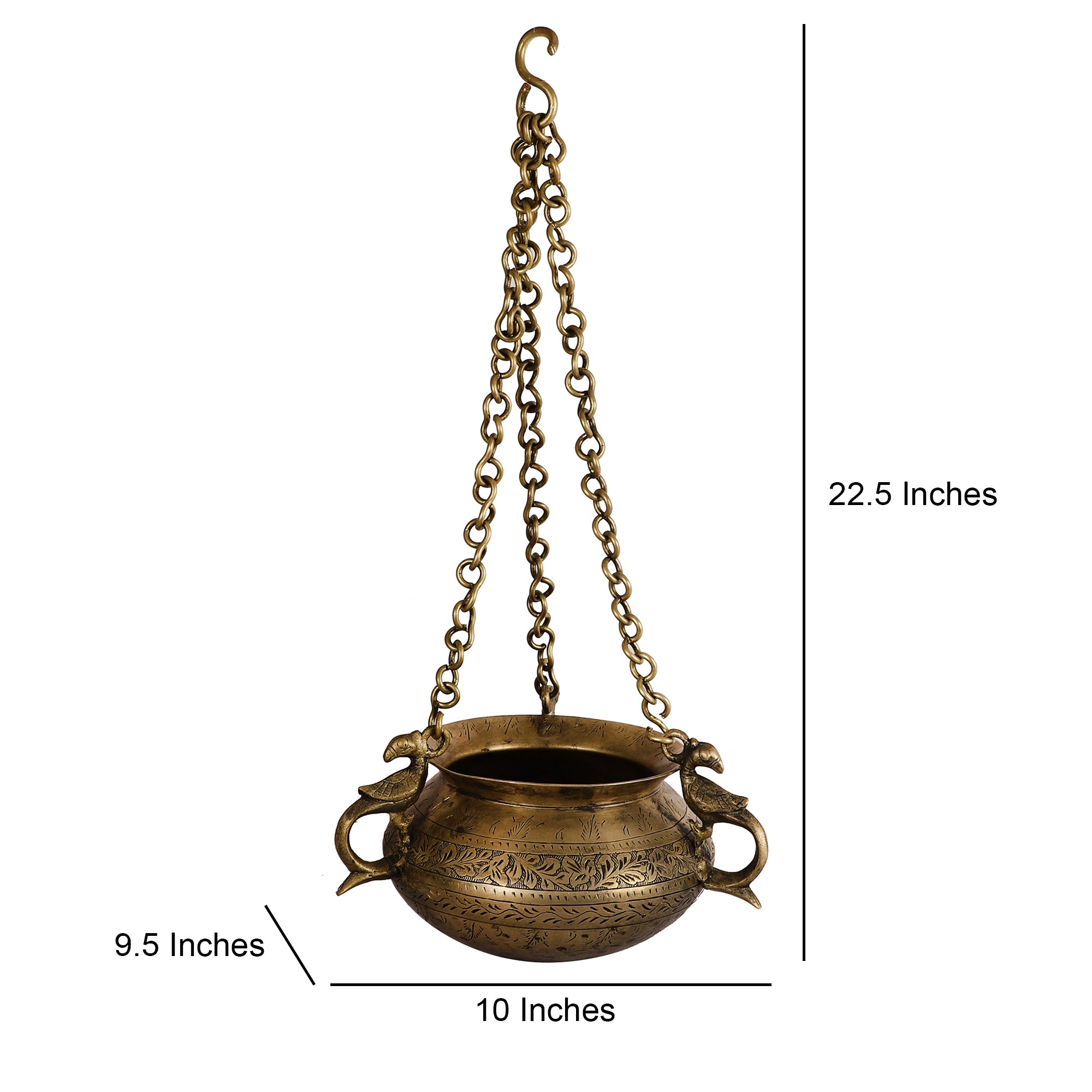 Hanging Antique Brass Pot - Oval