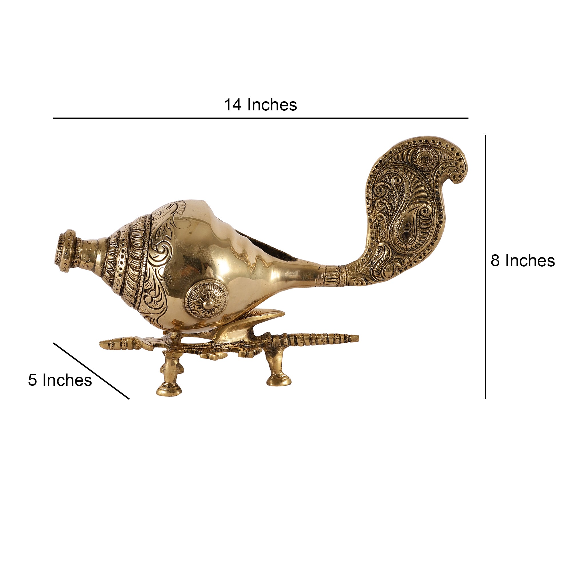Handcrafted Brass Shankh - Peacock Detailing