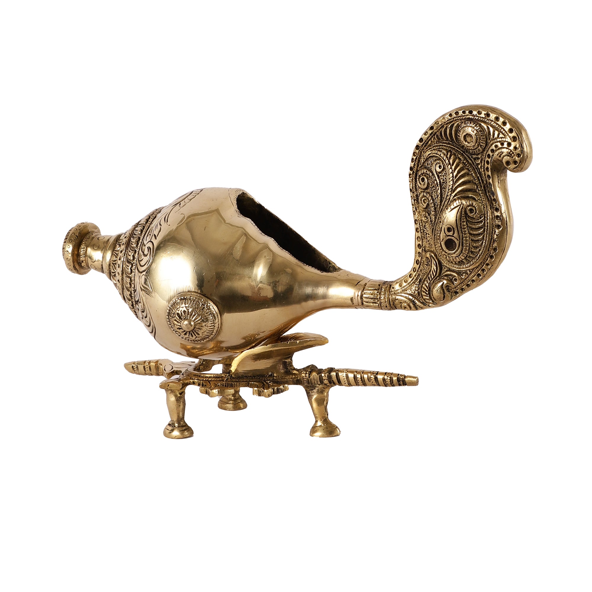 Handcrafted Brass Shankh - Peacock Detailing