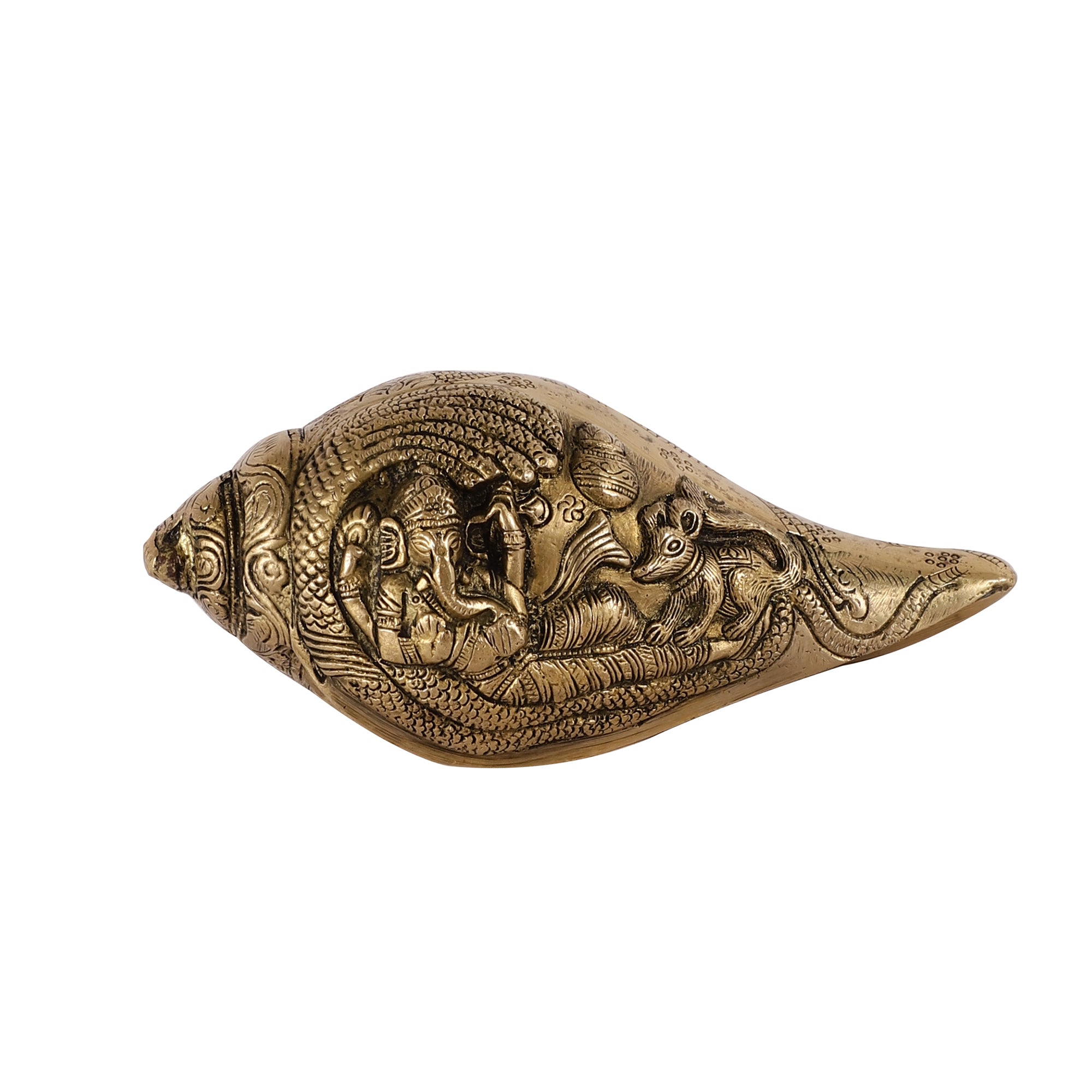 Handcrafted Brass Shankh - Ganesh Detailing