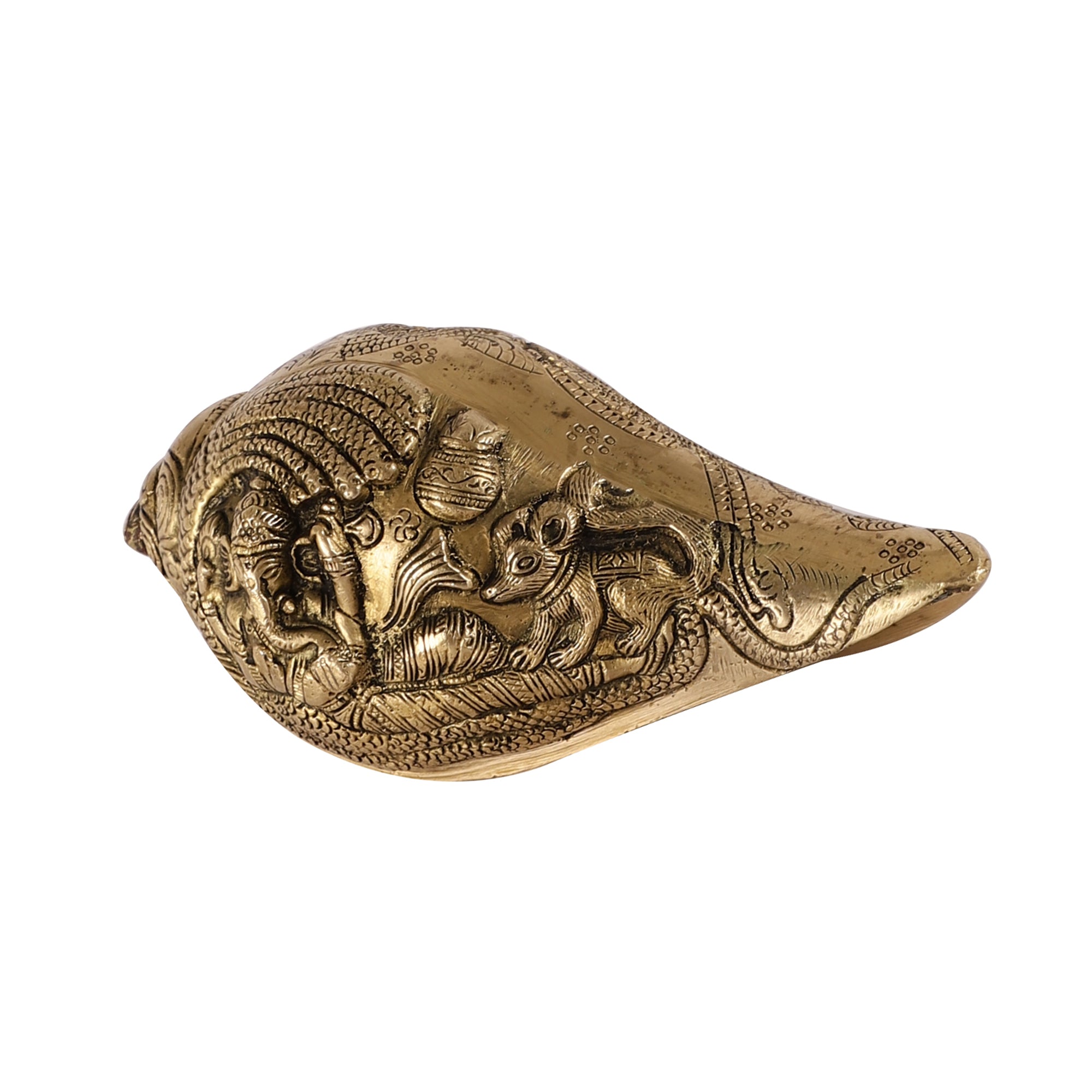 Handcrafted Brass Shankh - Ganesh Detailing