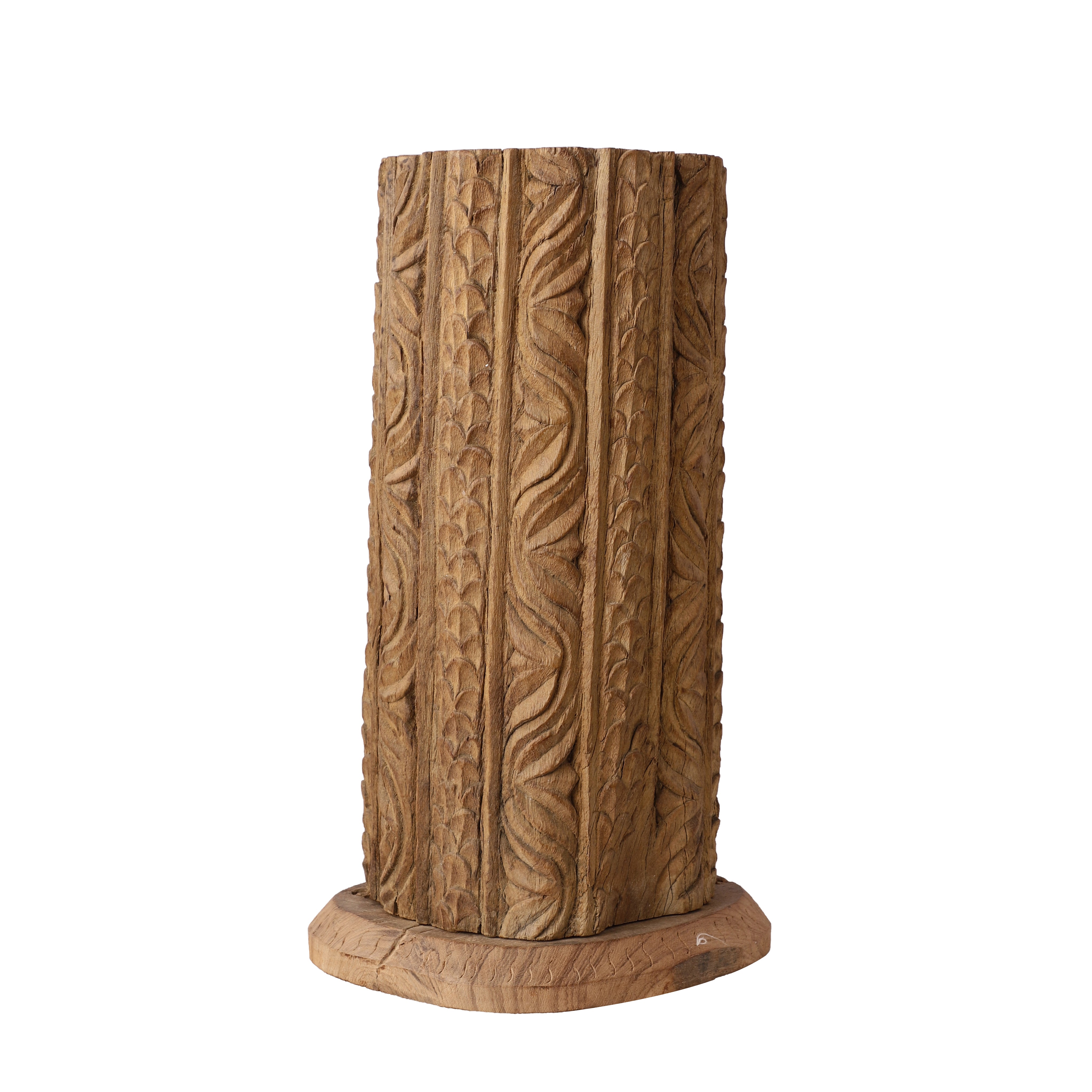 Antique Carved Wooden Candle Pillar (Round)