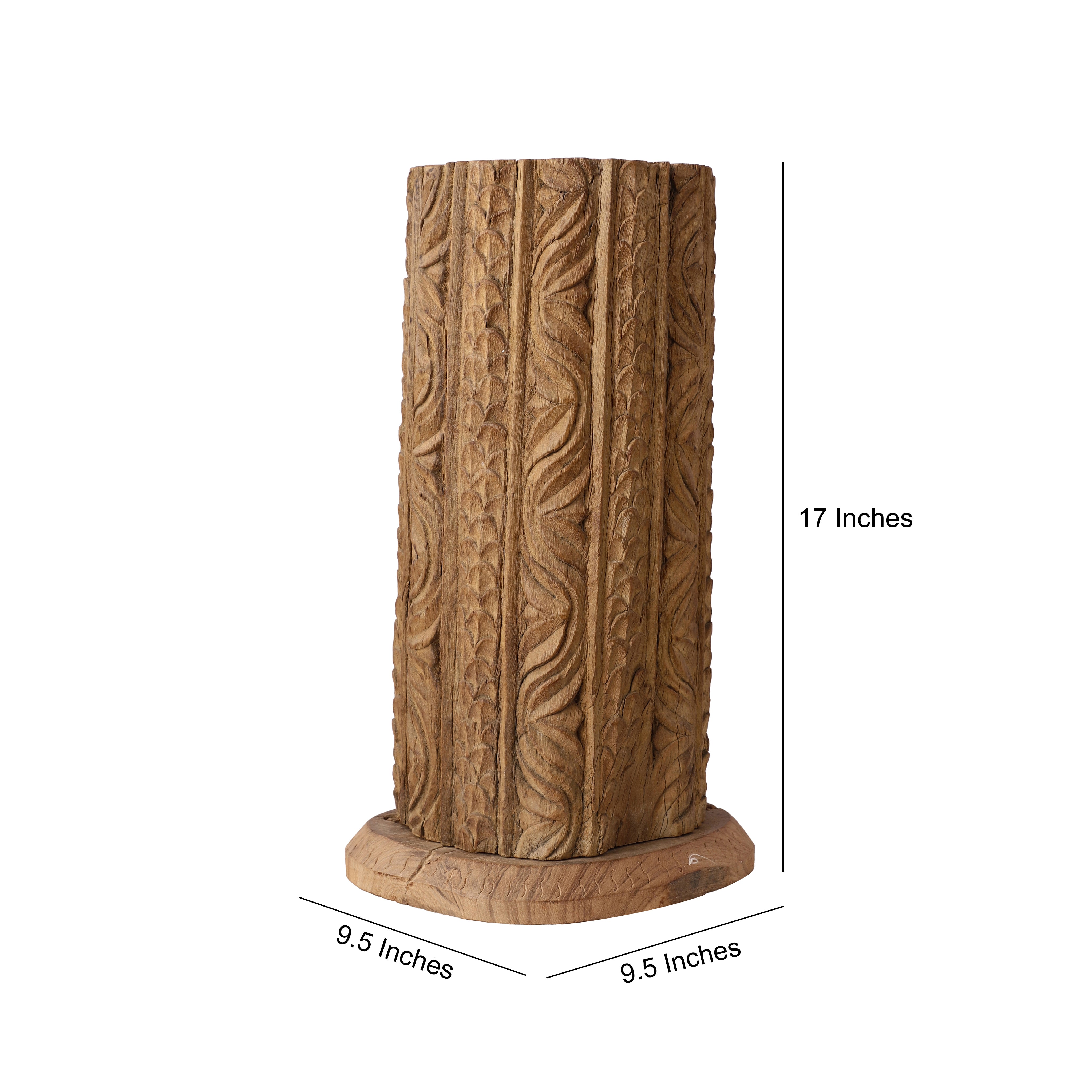 Antique Carved Wooden Candle Pillar (Round)