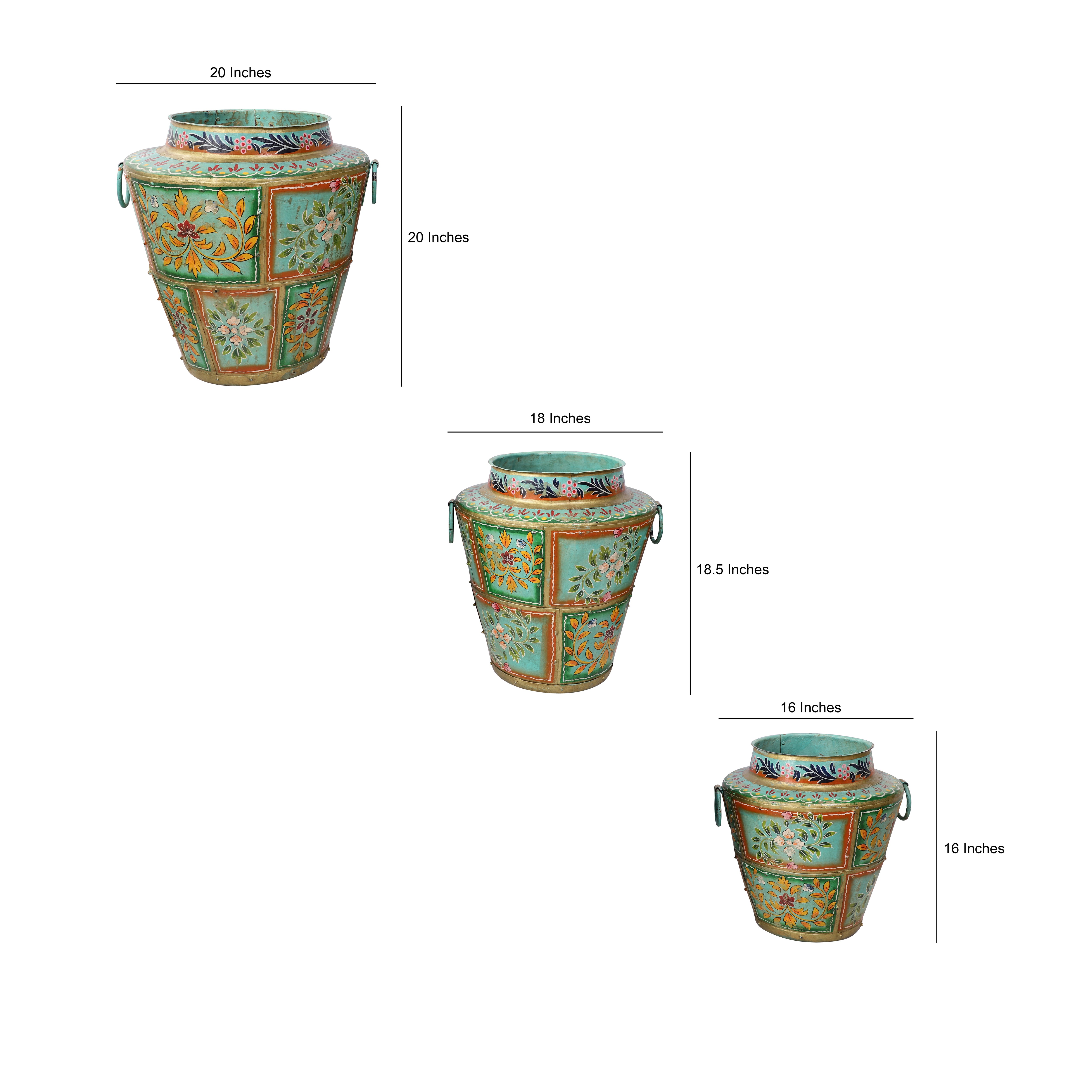 Green Handpainted Long Metal Pot (Single)