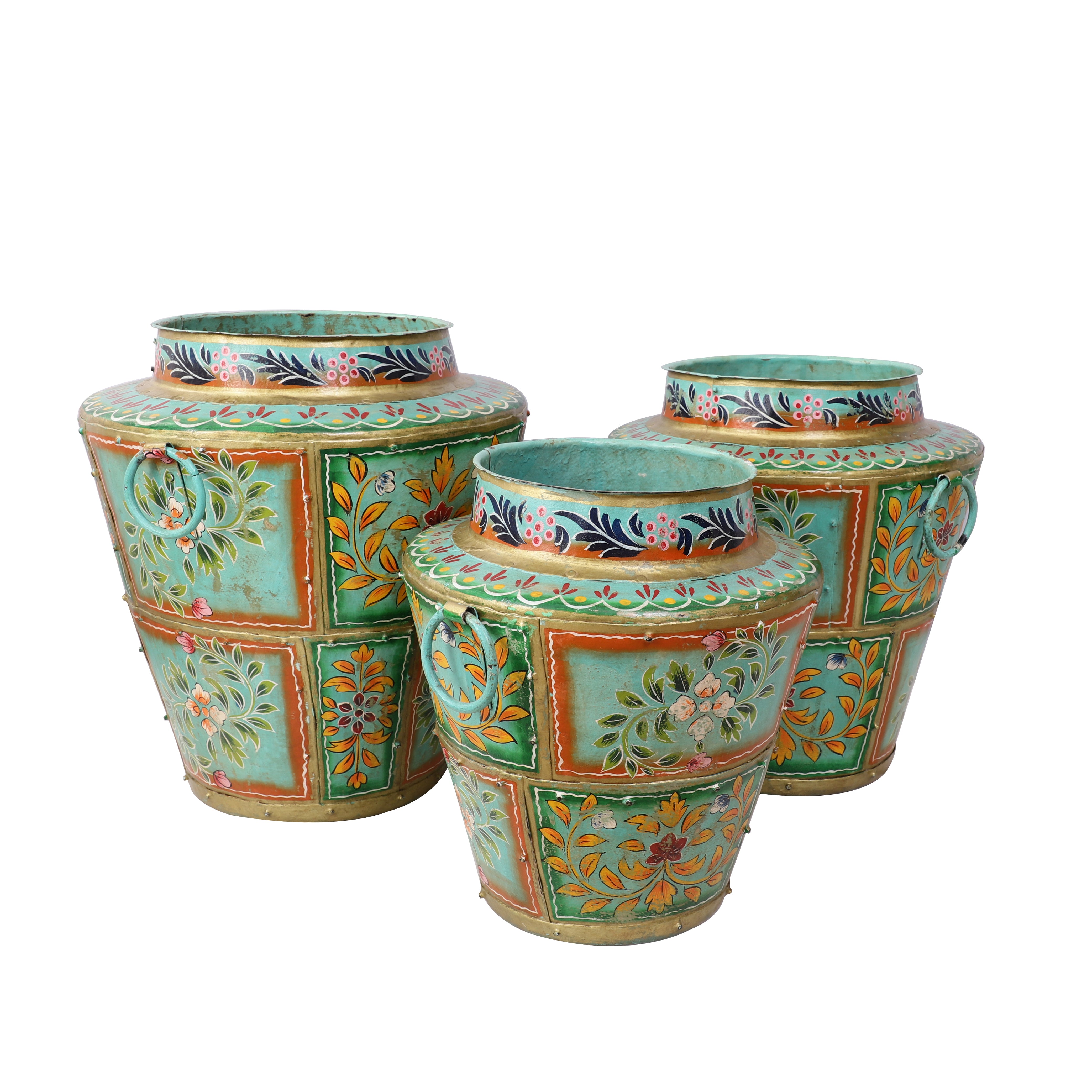 Green Handpainted Long Metal Pot (Single)