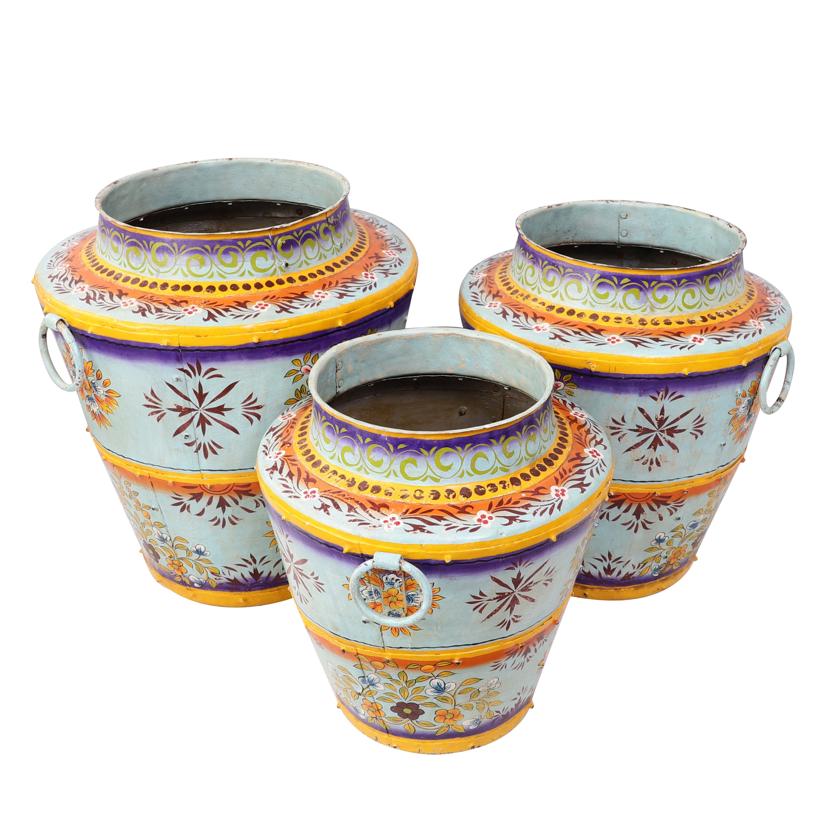 Sky Blue Handpainted Long Metal Pot (Single)
