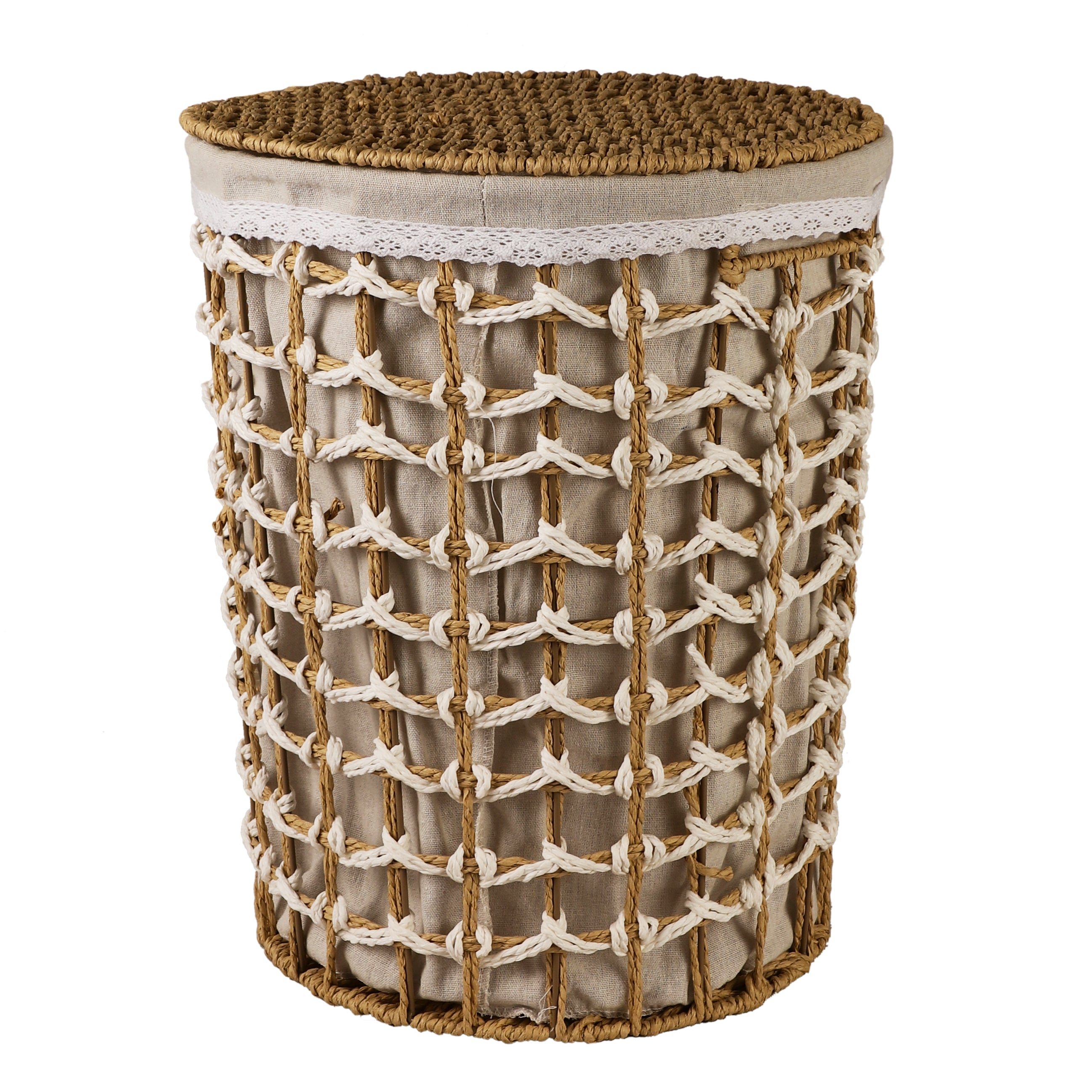 Weaved Jute Laundry Baskets with Lid (Single)
