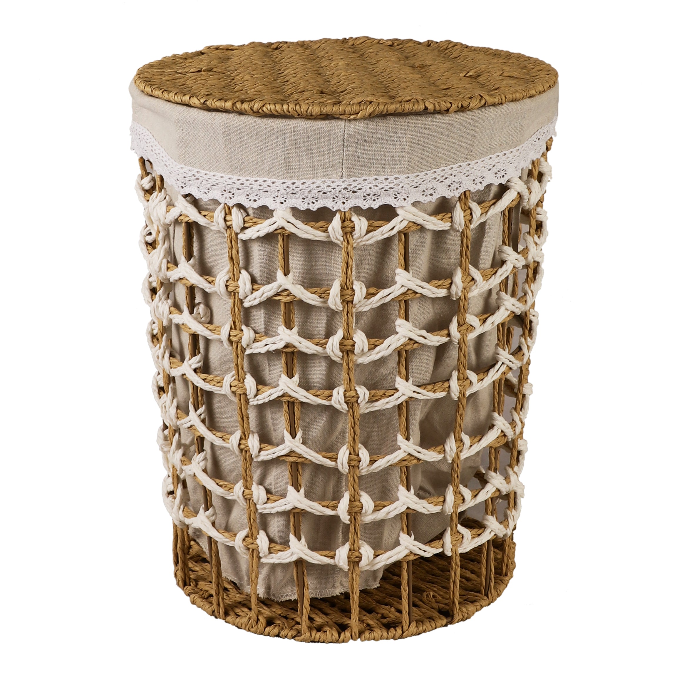Weaved Jute Laundry Baskets with Lid (Single)