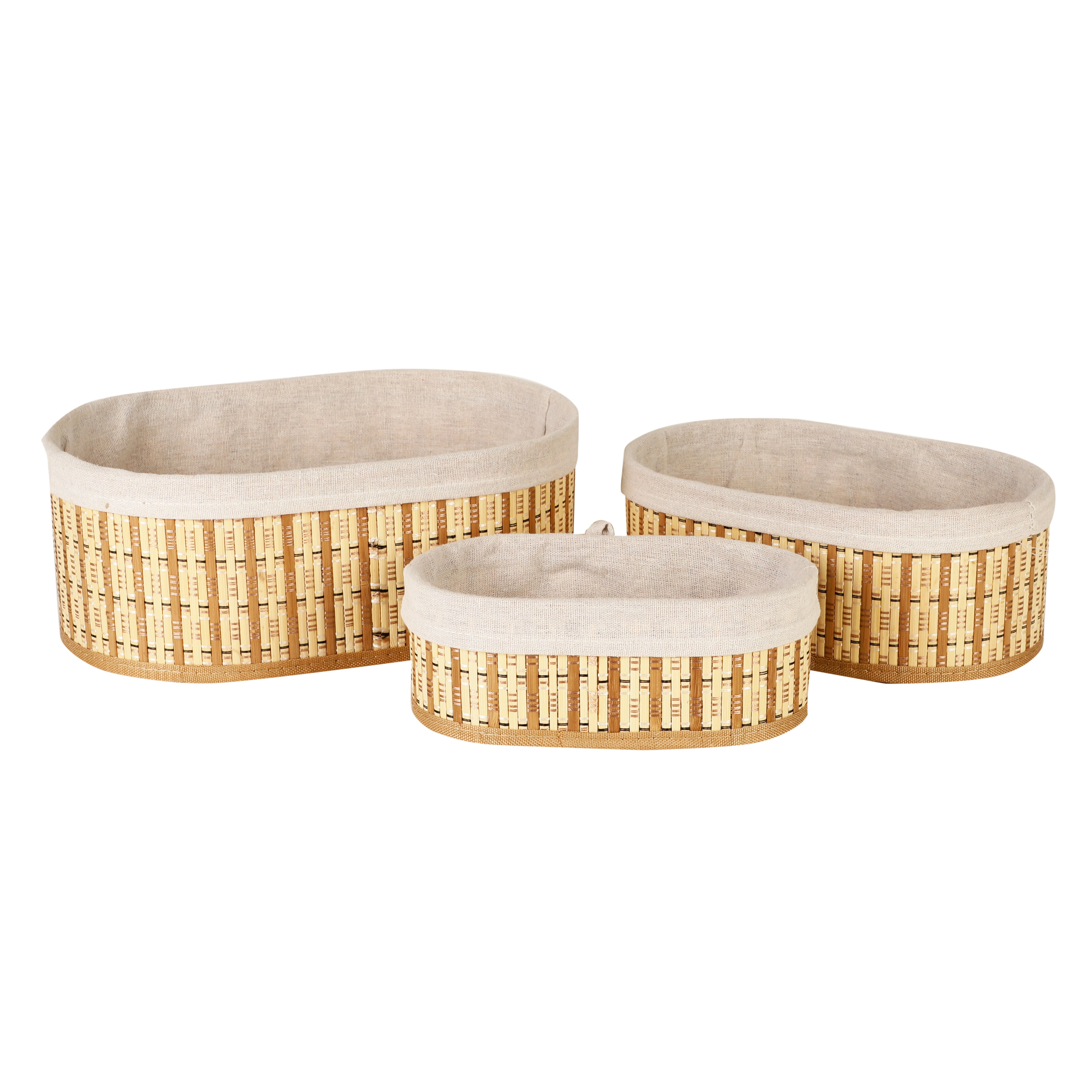 Bamboo Lined Storage Baskets (Set of 3) - Oval