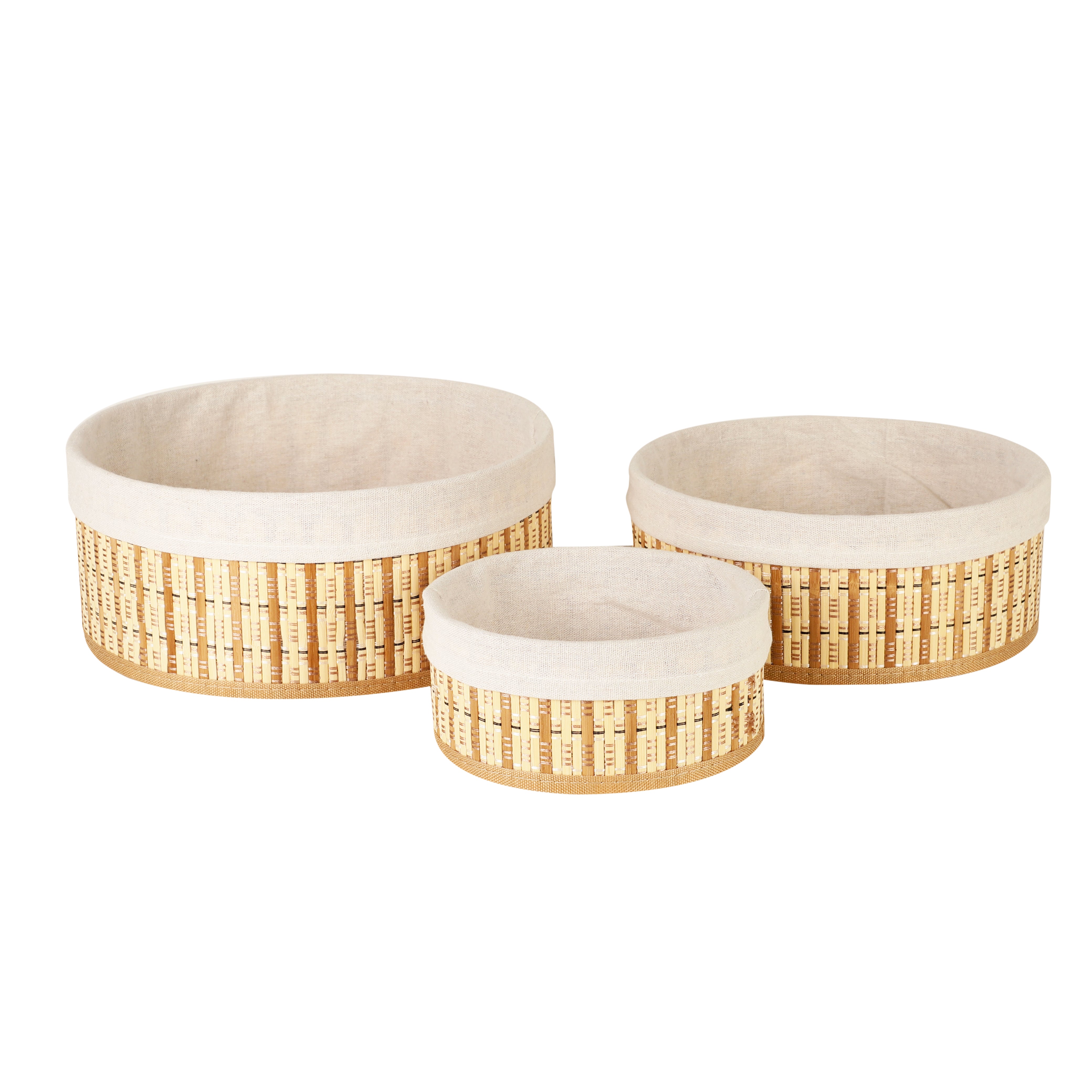 Bamboo Lined Storage Baskets (Set of 3) - Round
