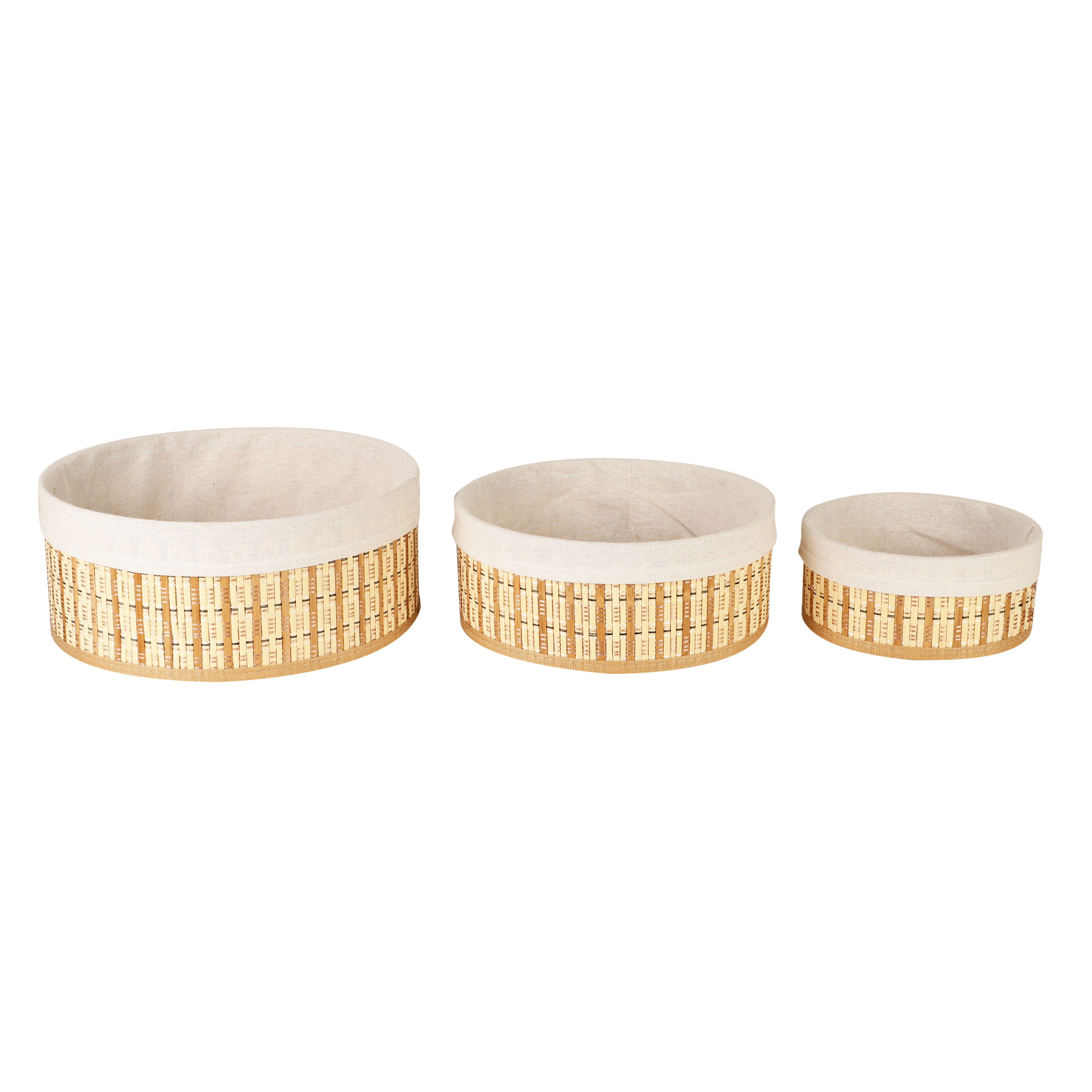 Bamboo Lined Storage Baskets (Set of 3) - Round