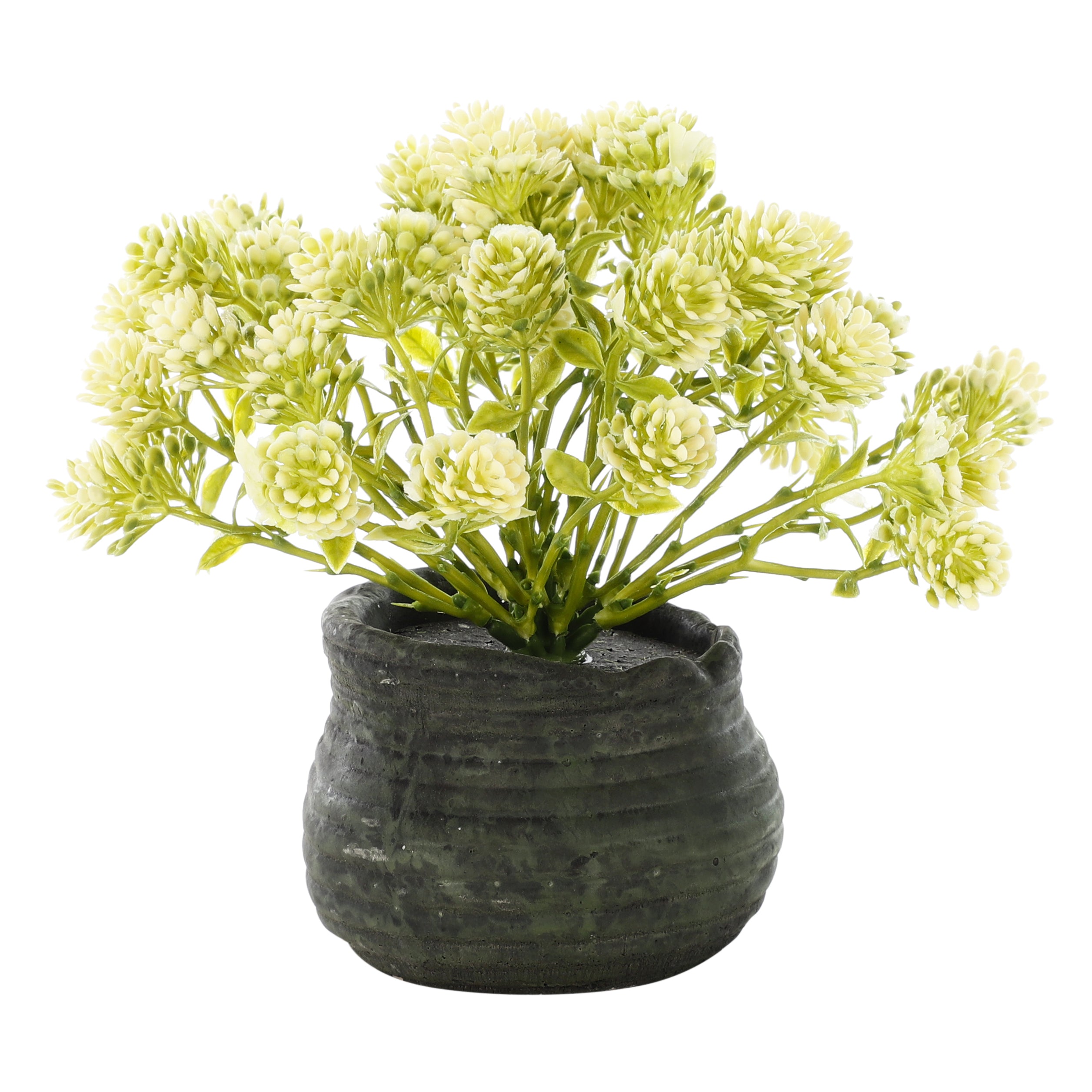 White Faux Bush Flower Plant (Black Pot)