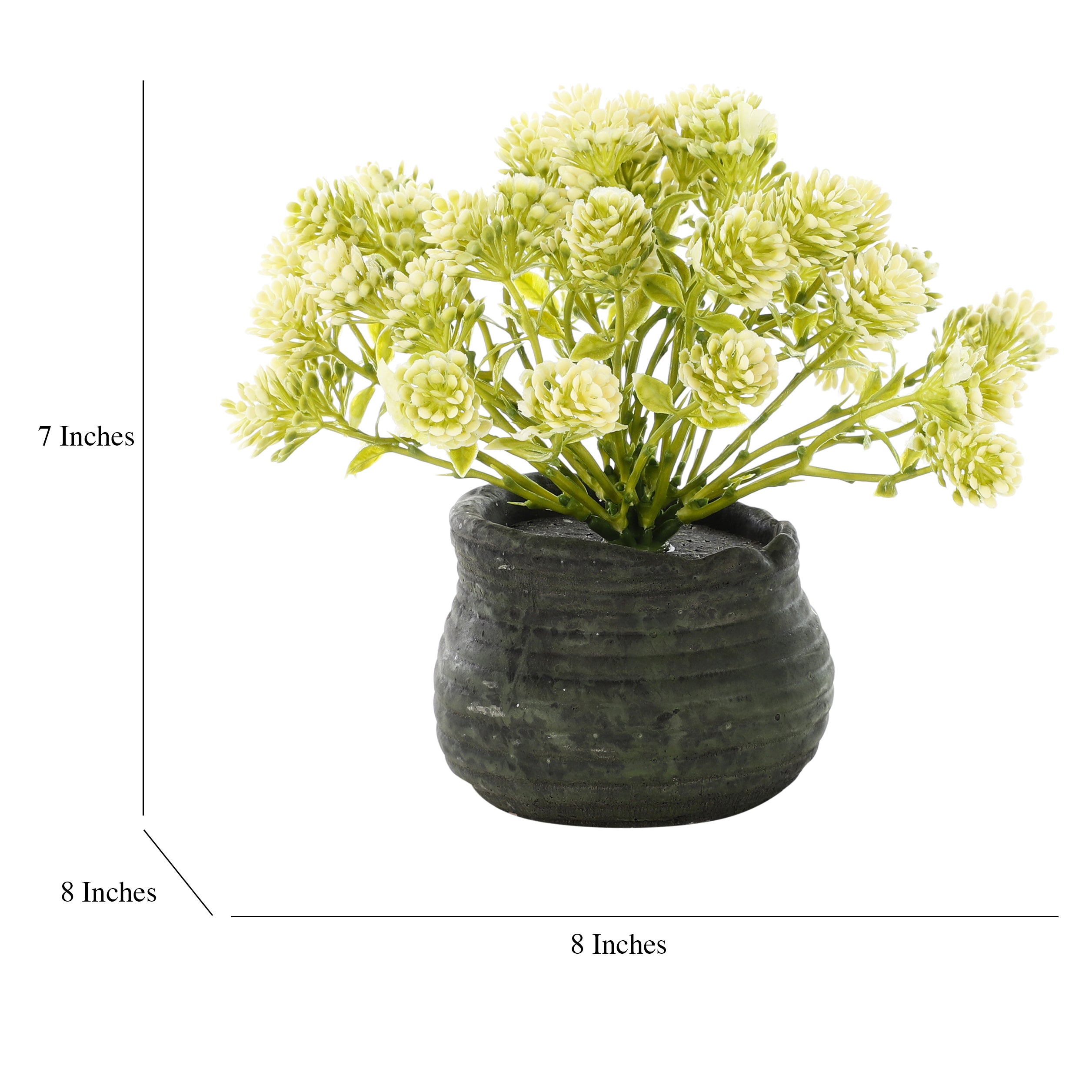 White Faux Bush Flower Plant (Black Pot)