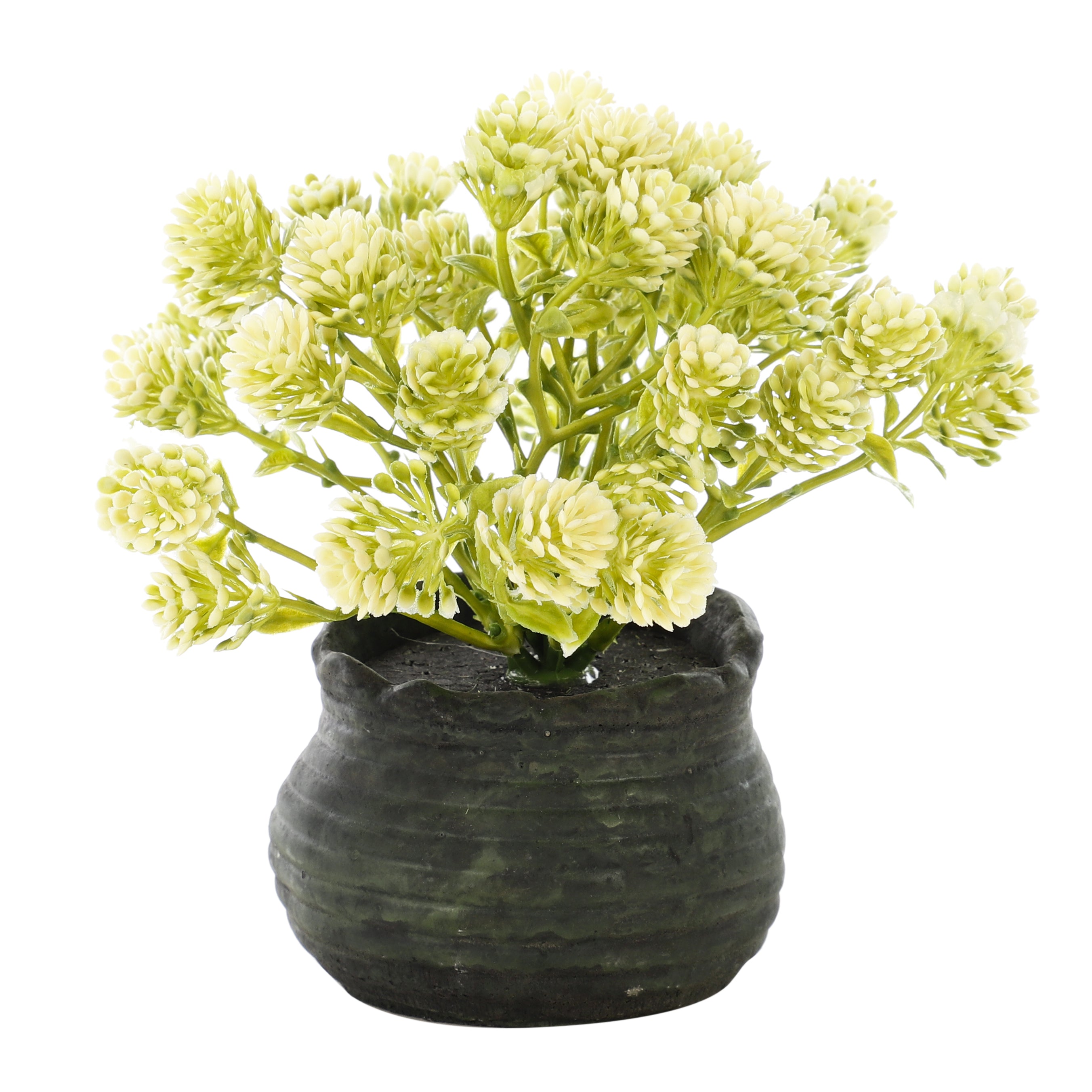 White Faux Bush Flower Plant (Black Pot)