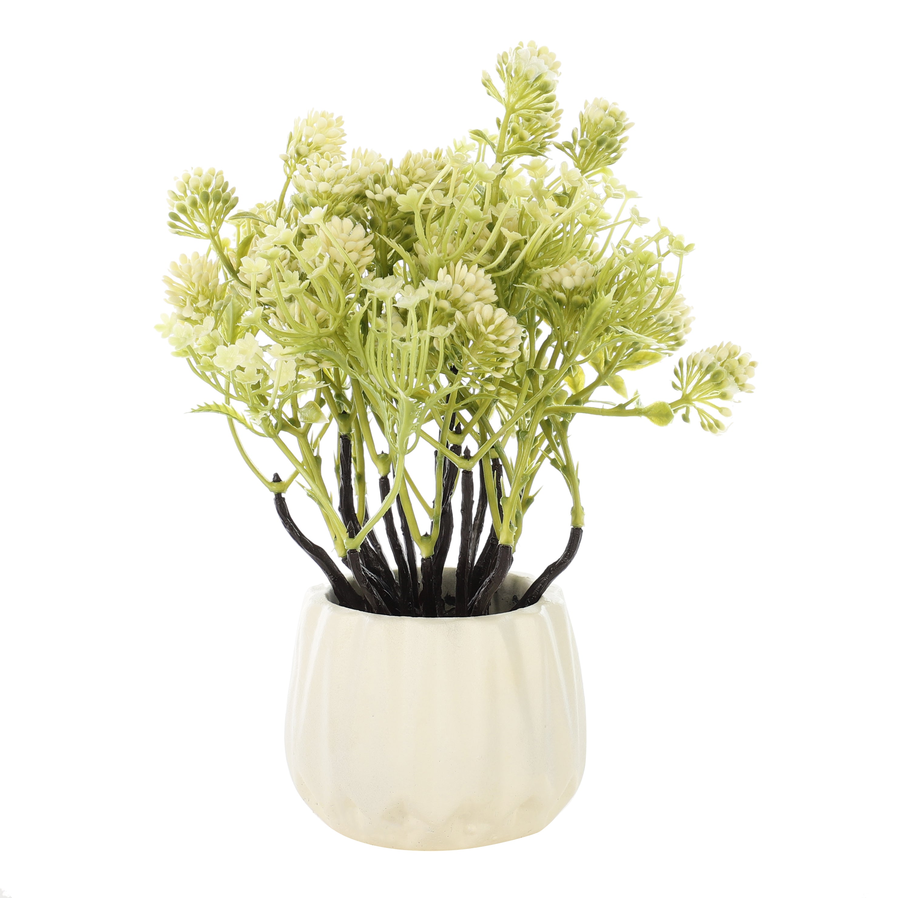 White Faux Bush Flower Plant (White Pot)