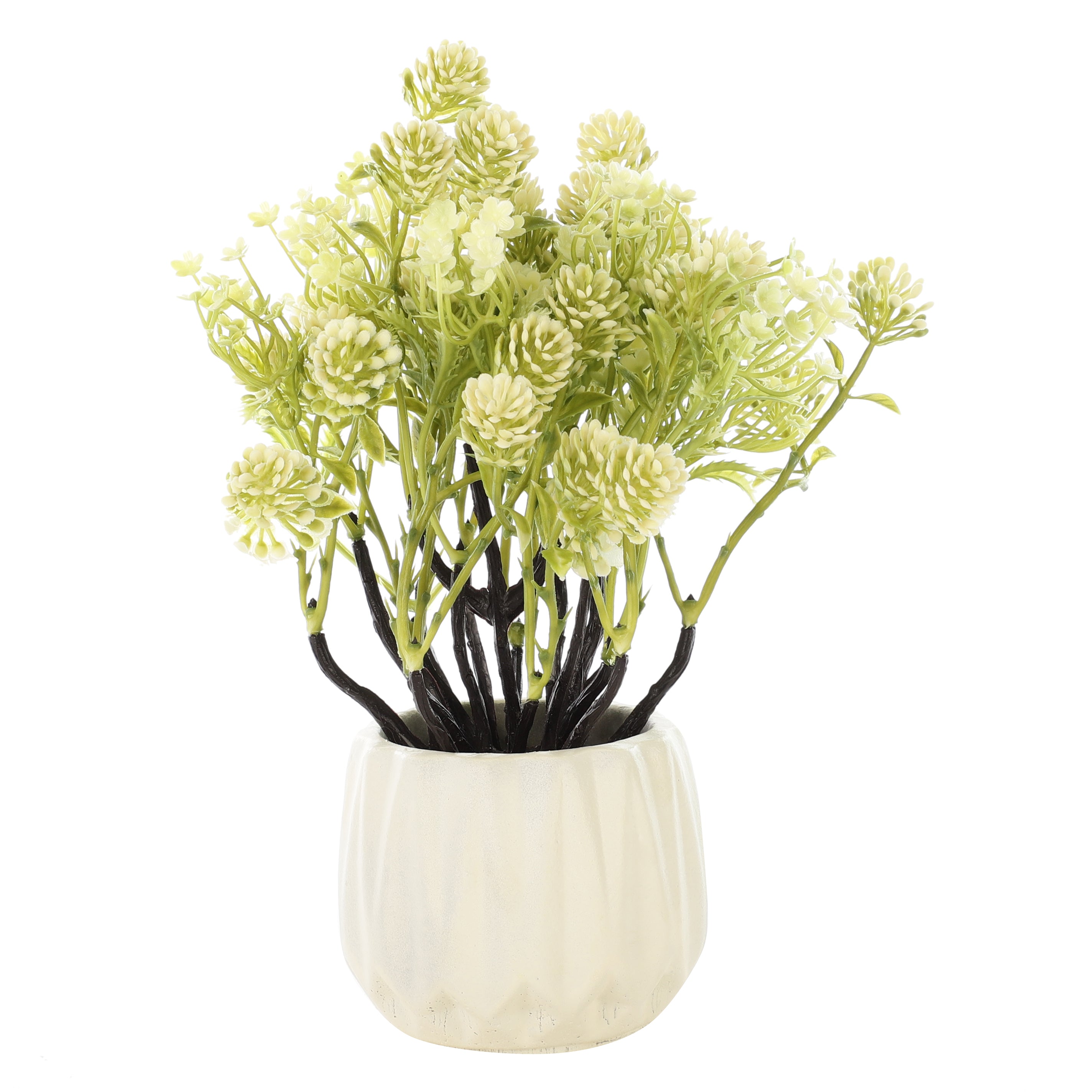 White Faux Bush Flower Plant (White Pot)