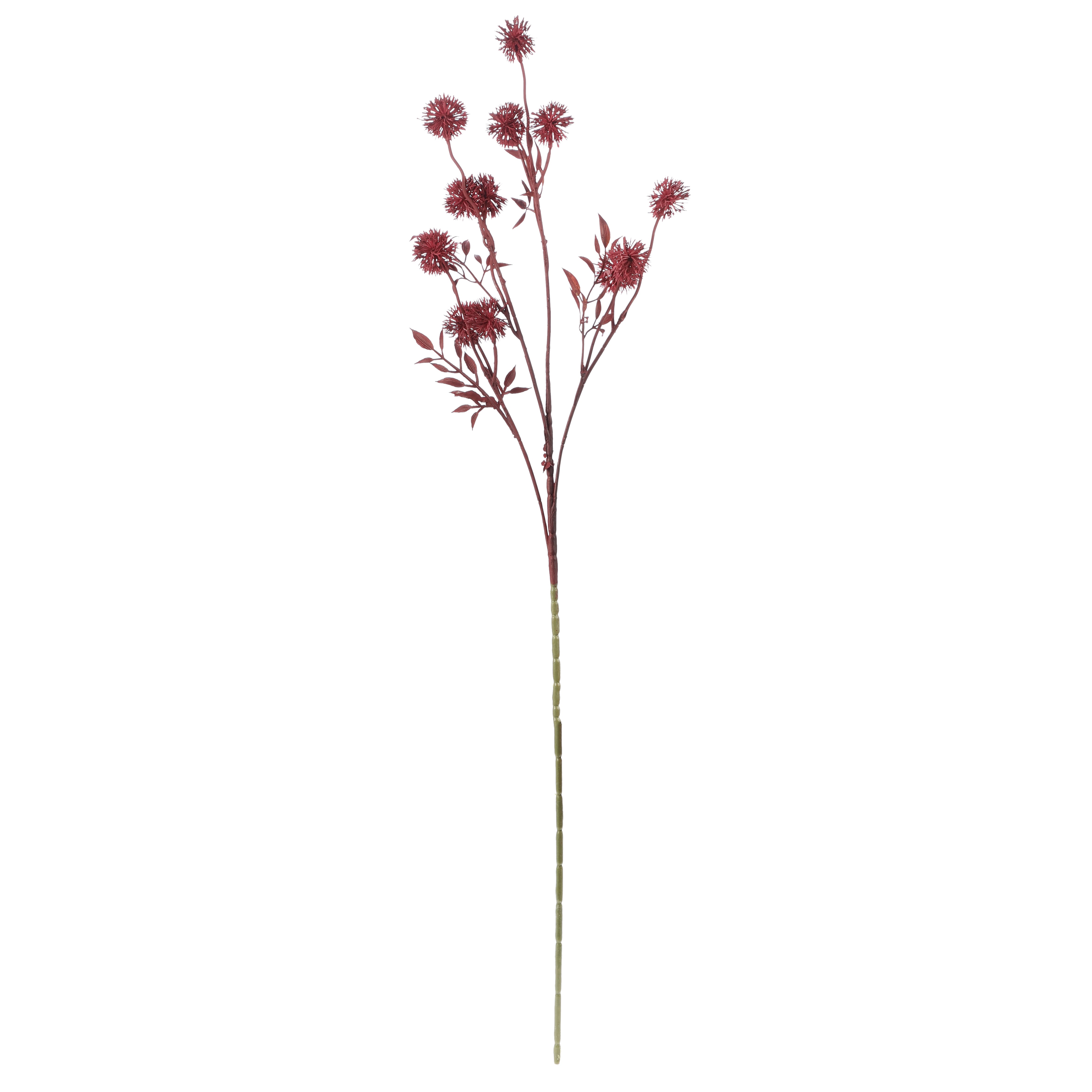Faux Deep Red Globe Thistle Stem (Single)