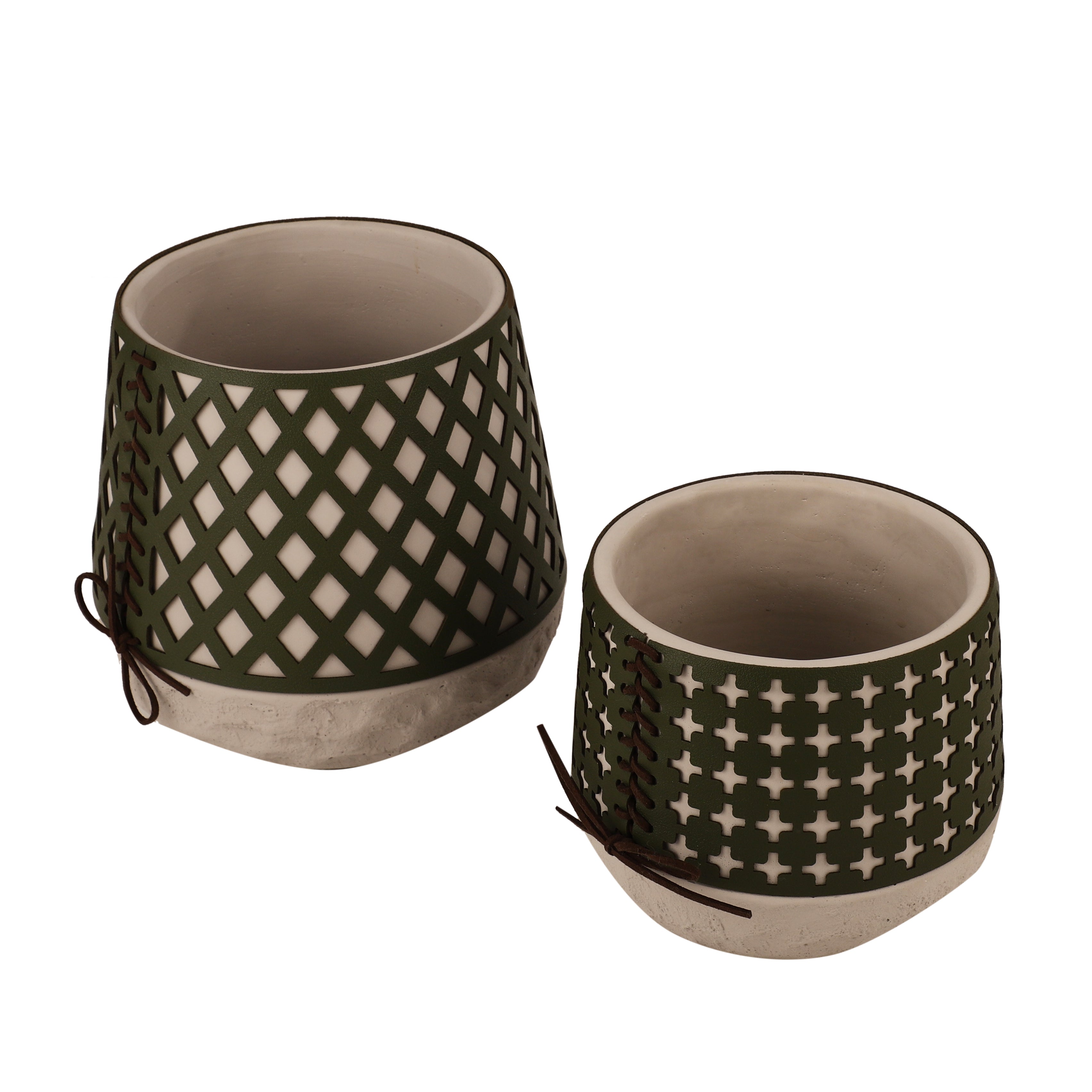 Green Leather Cutwork Planter (Single)