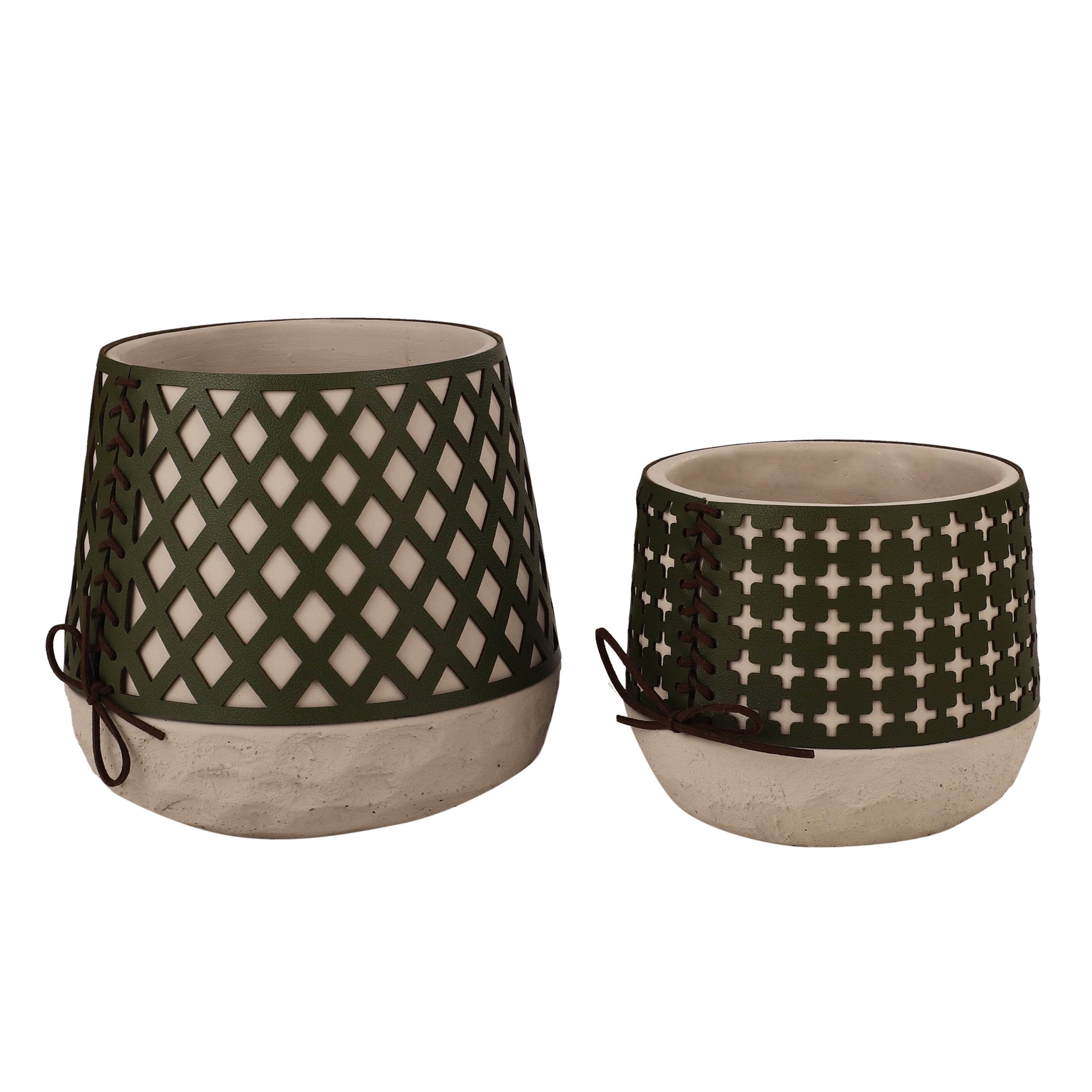Green Leather Cutwork Planter (Single)