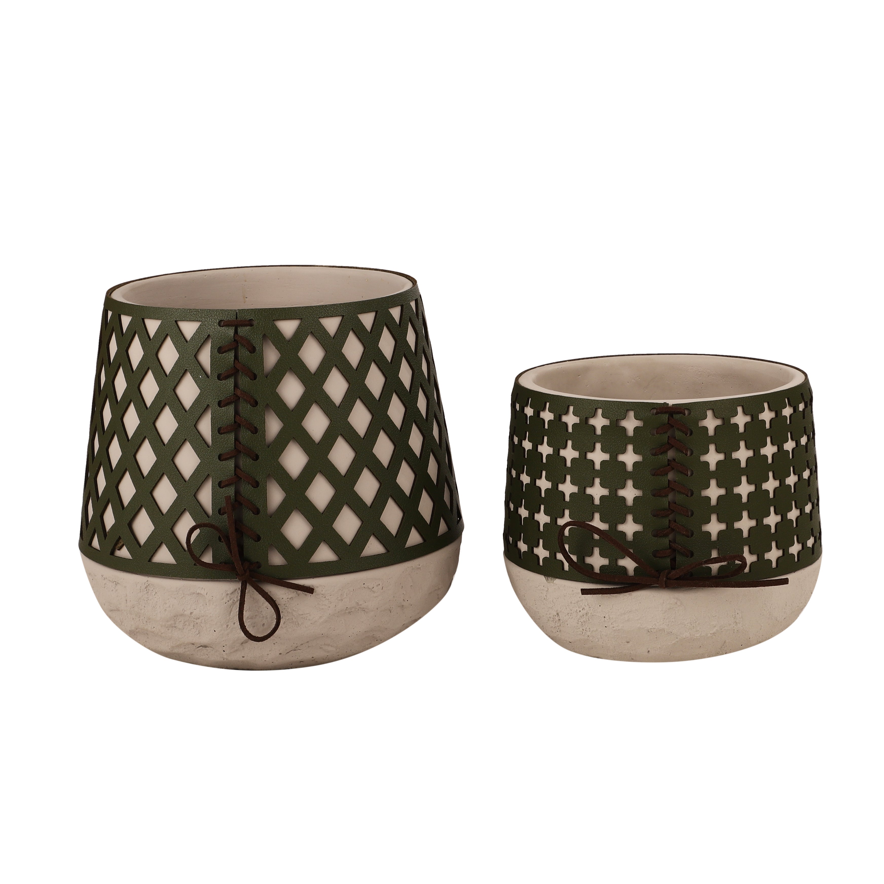 Green Leather Cutwork Planter (Single)