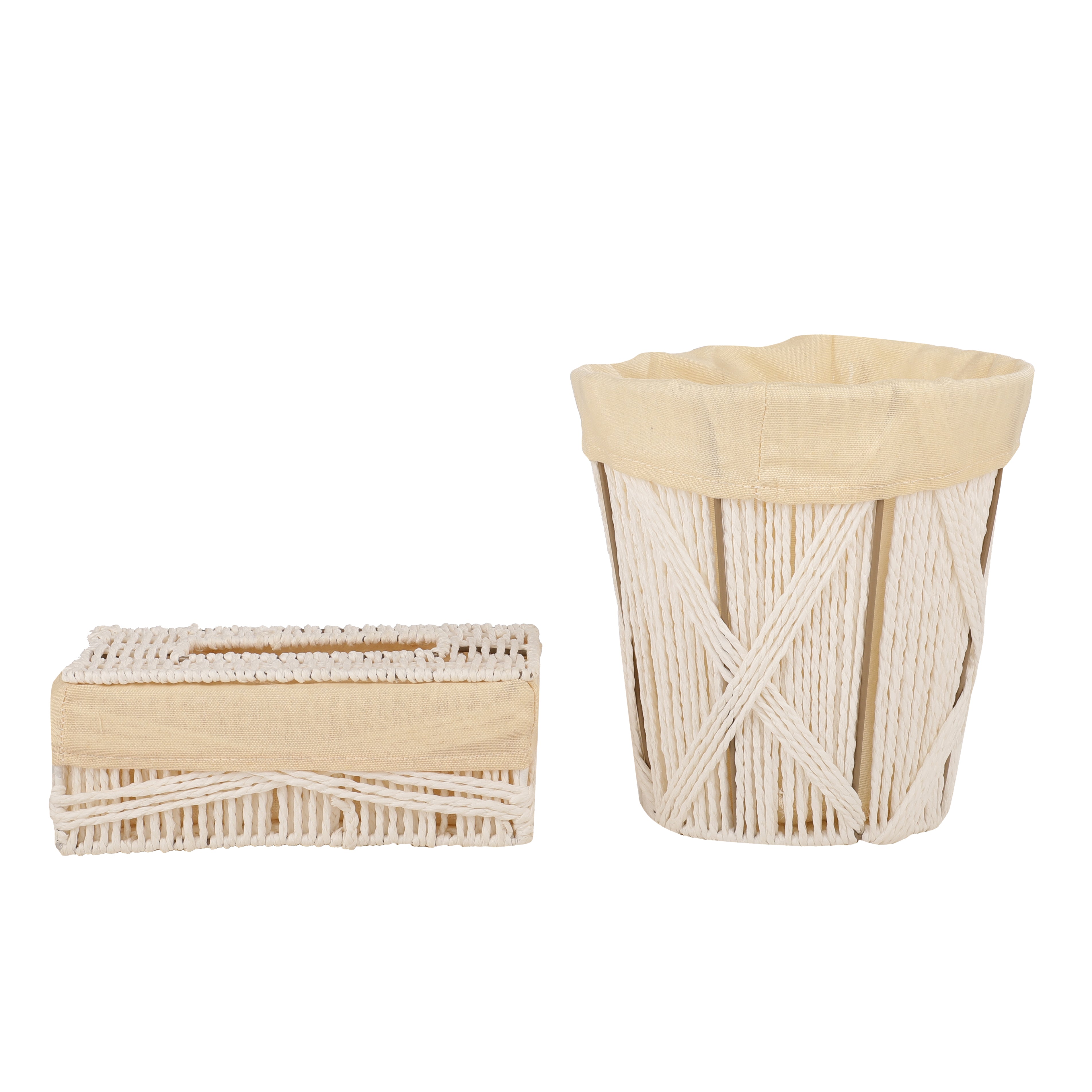 Wicker White Tissue Box & Waste Basket (Set of 2)