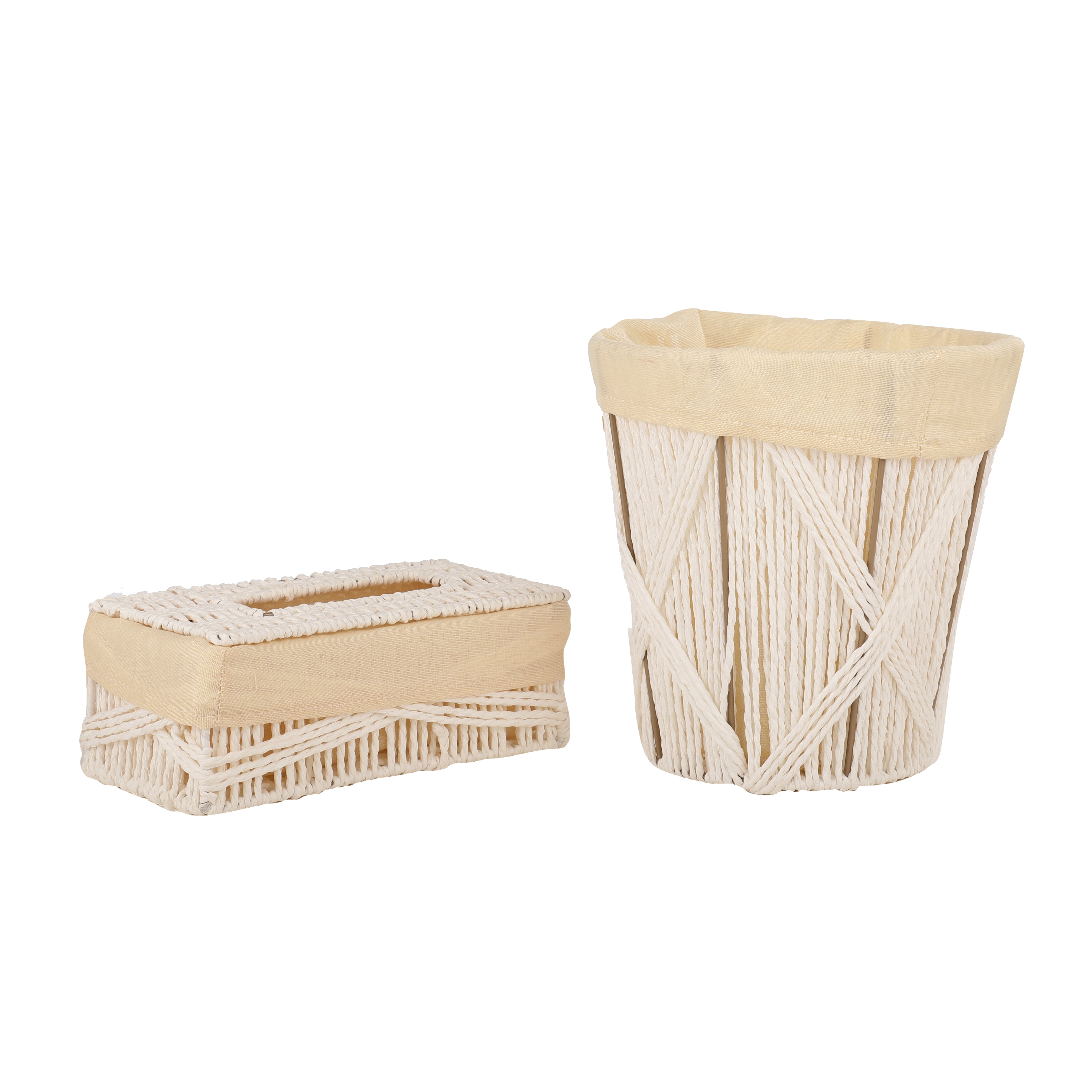 Wicker White Tissue Box & Waste Basket (Set of 2)