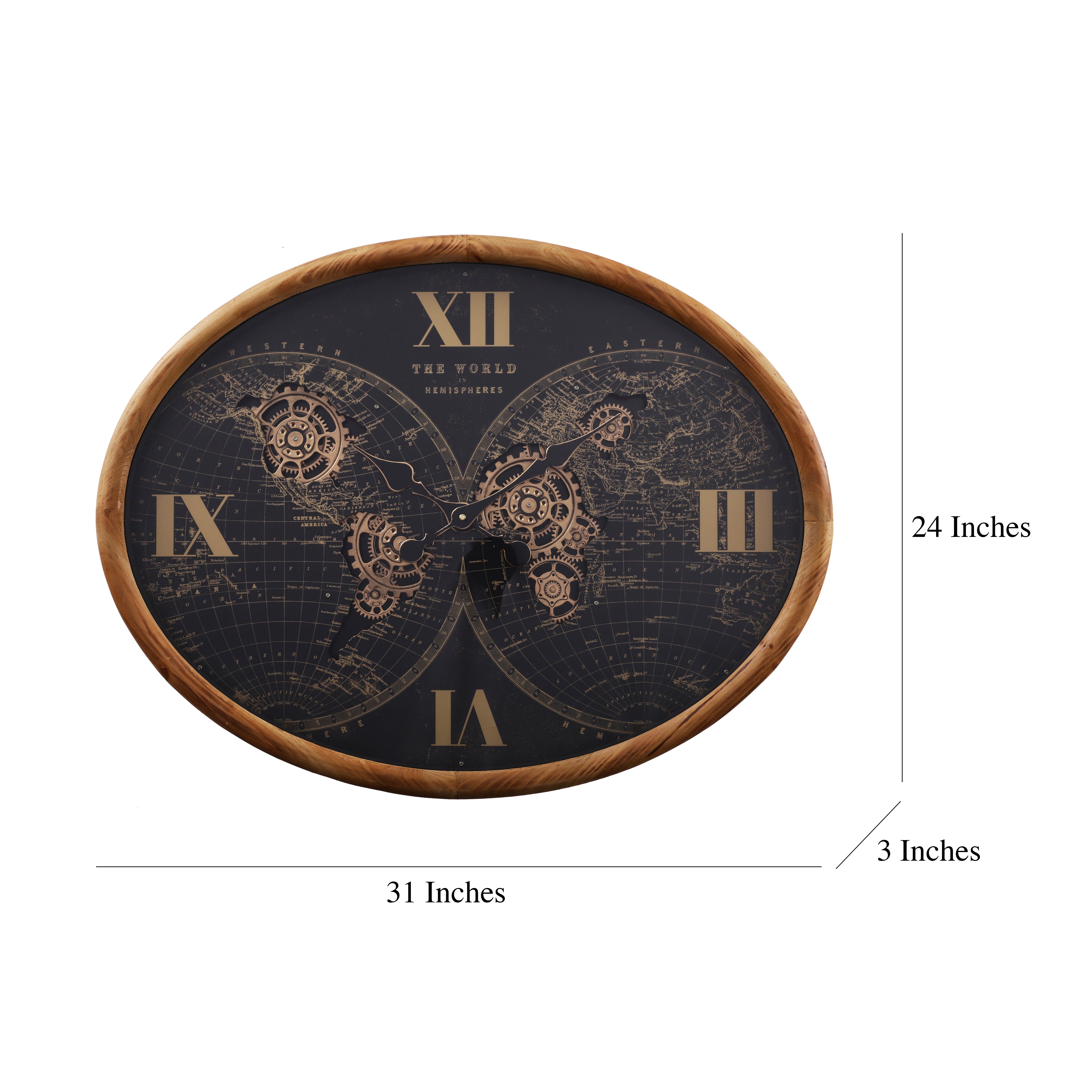 Oval Wooden Globe Wall Clock