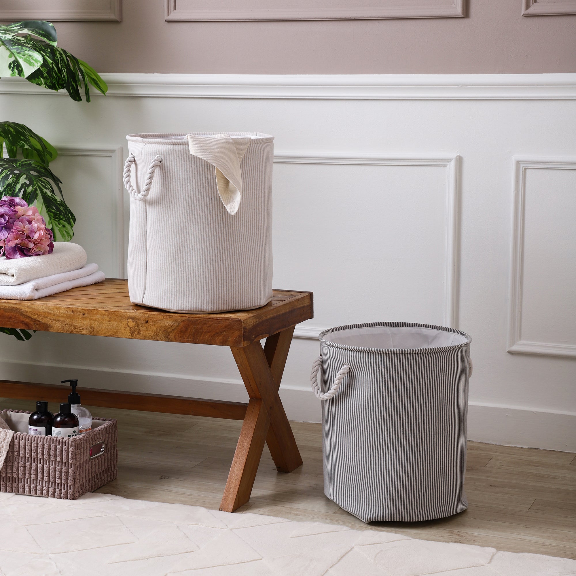 Cottage Stripe Laundry Basket (Single)