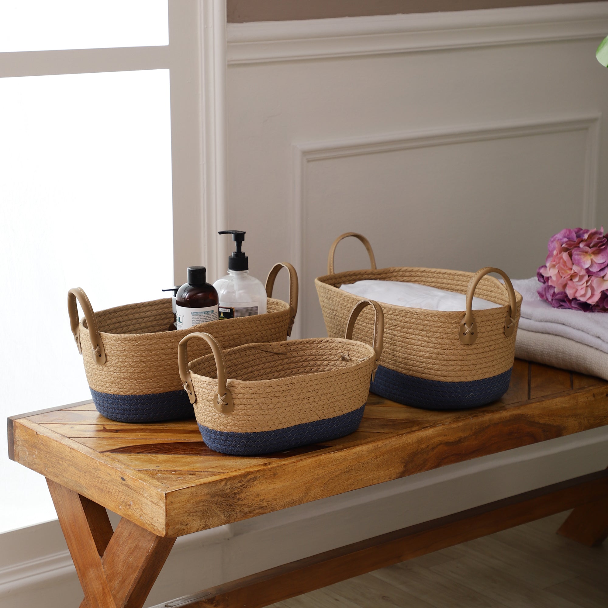 Indigo Soaked Jute Baskets (Set of 3)