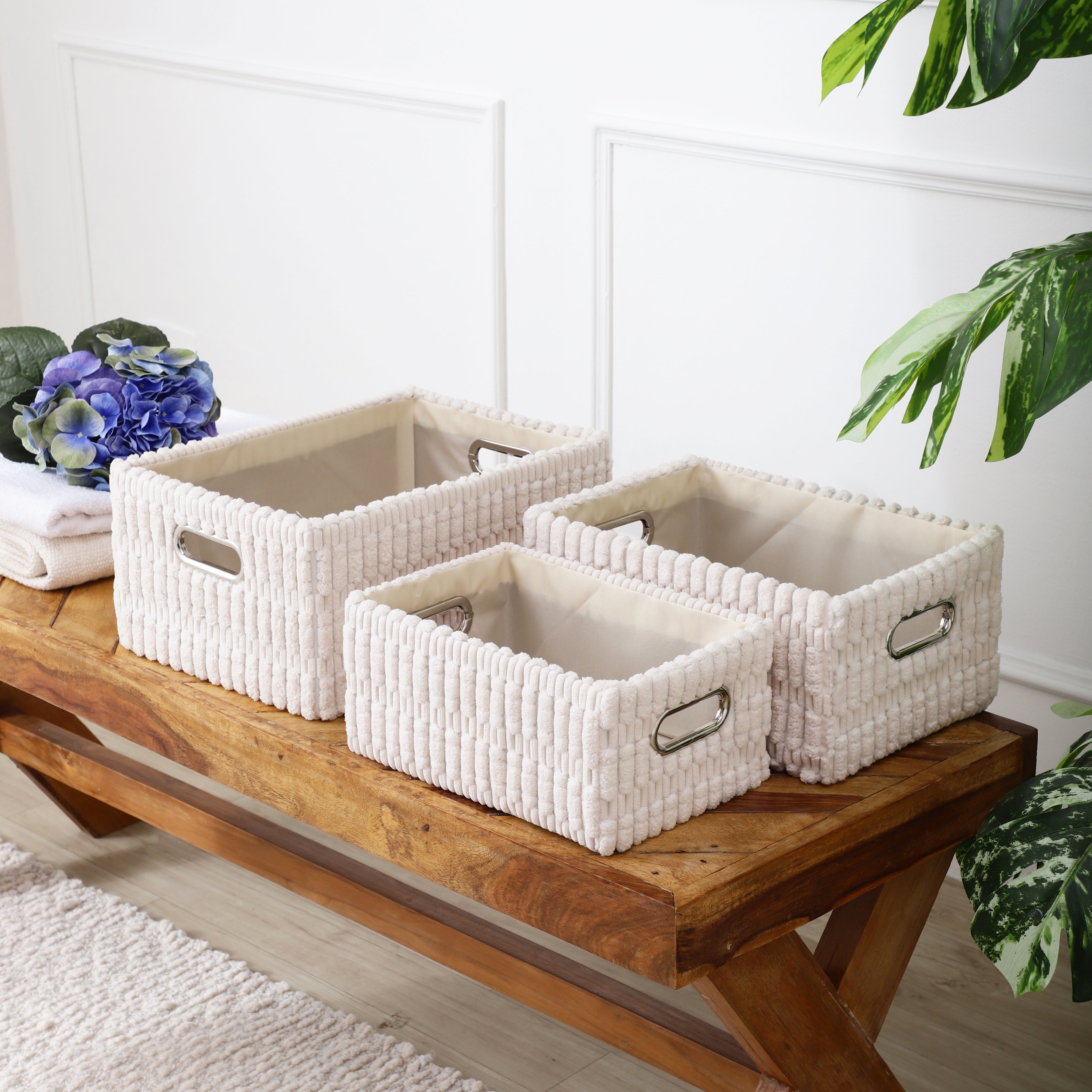 LuxeLoom White – Suede Storage Box (Set of 3)