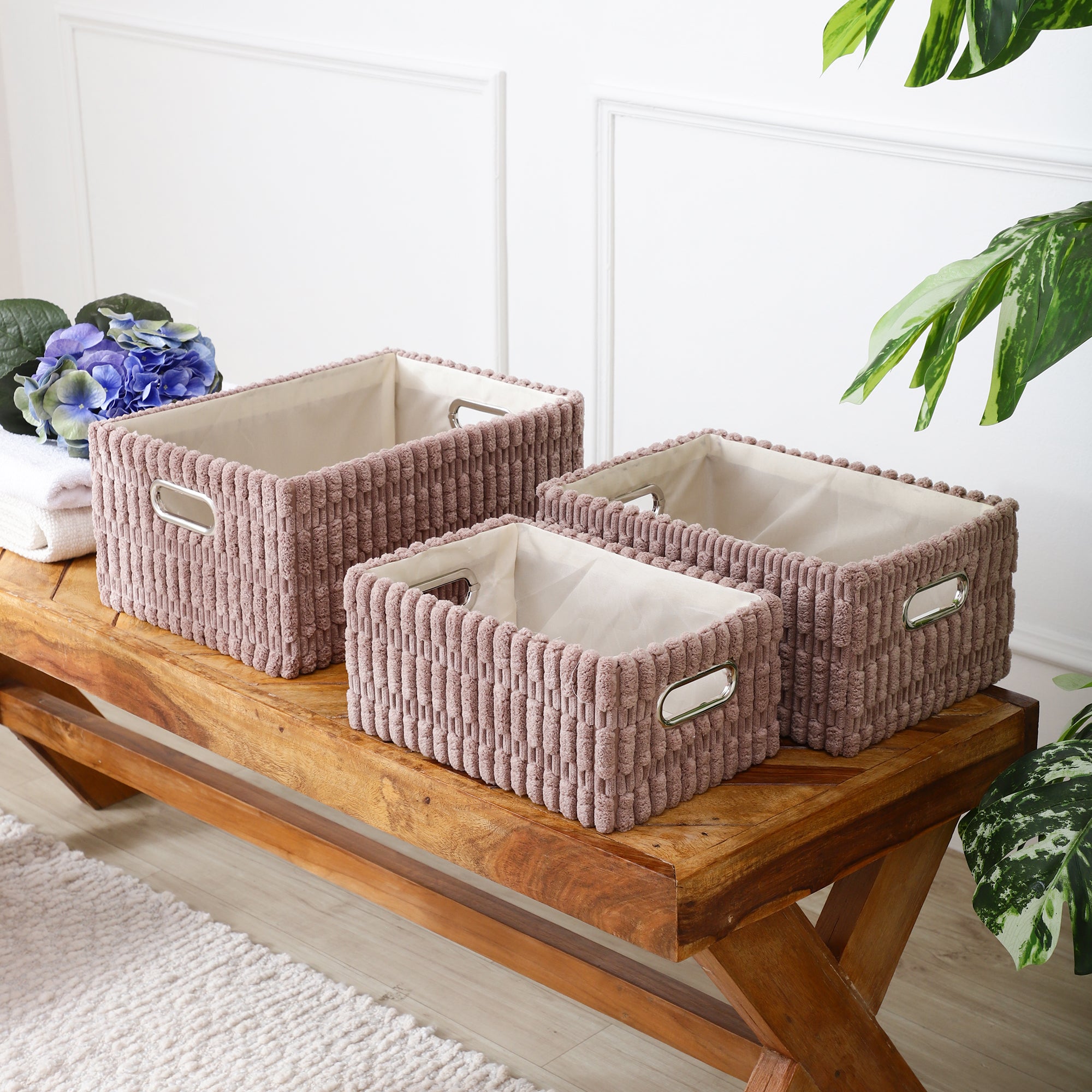 LuxeLoom Brown – Suede Storage Box (Set of 3)