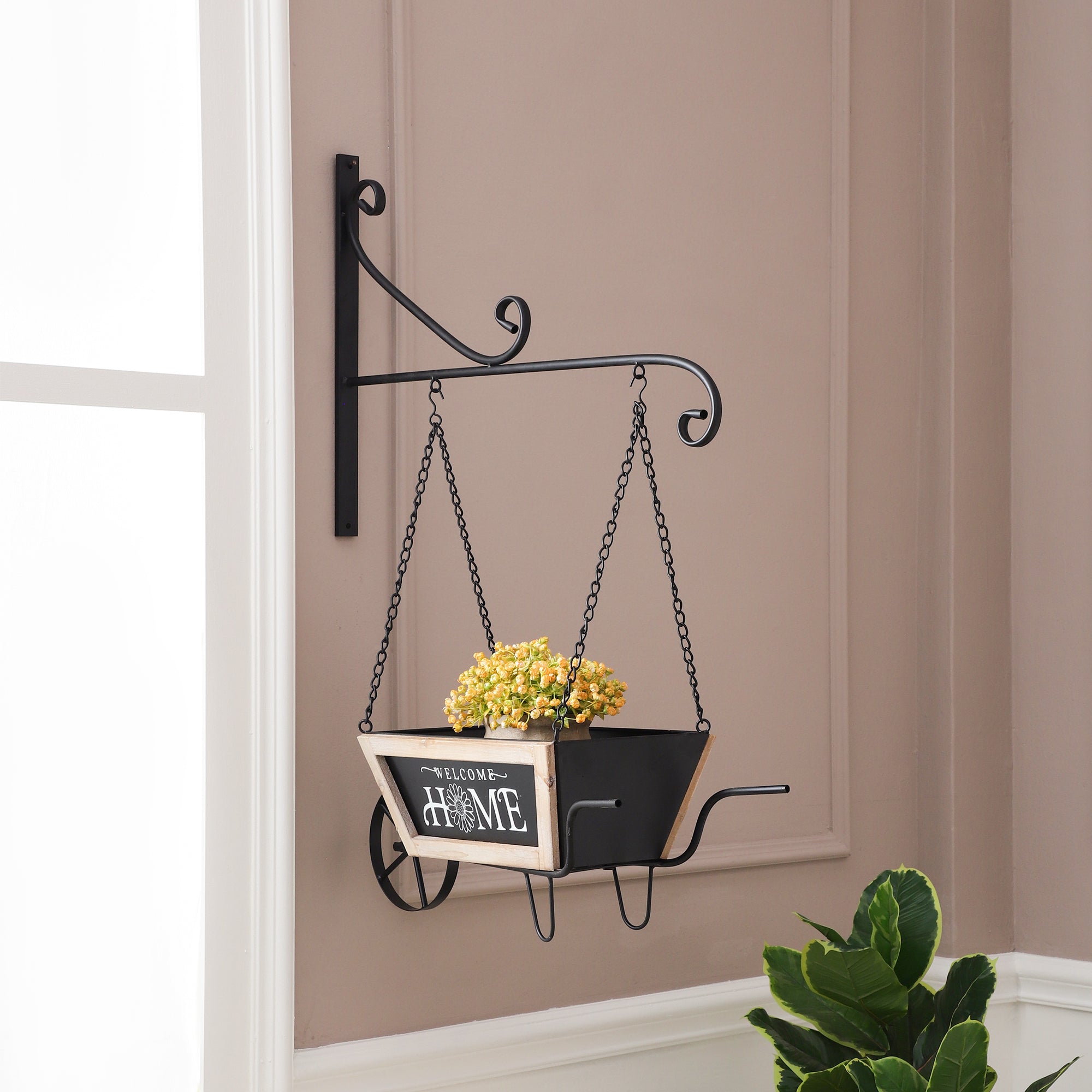 Wall Hanging Wheel Barrow Planter (Black)