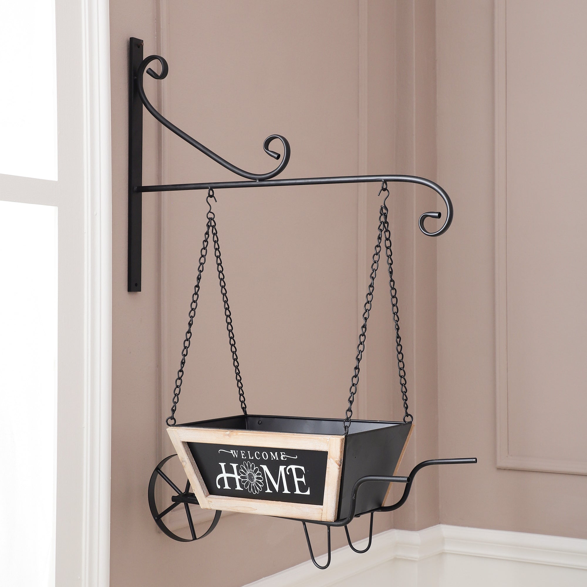 Wall Hanging Wheel Barrow Planter (Black)