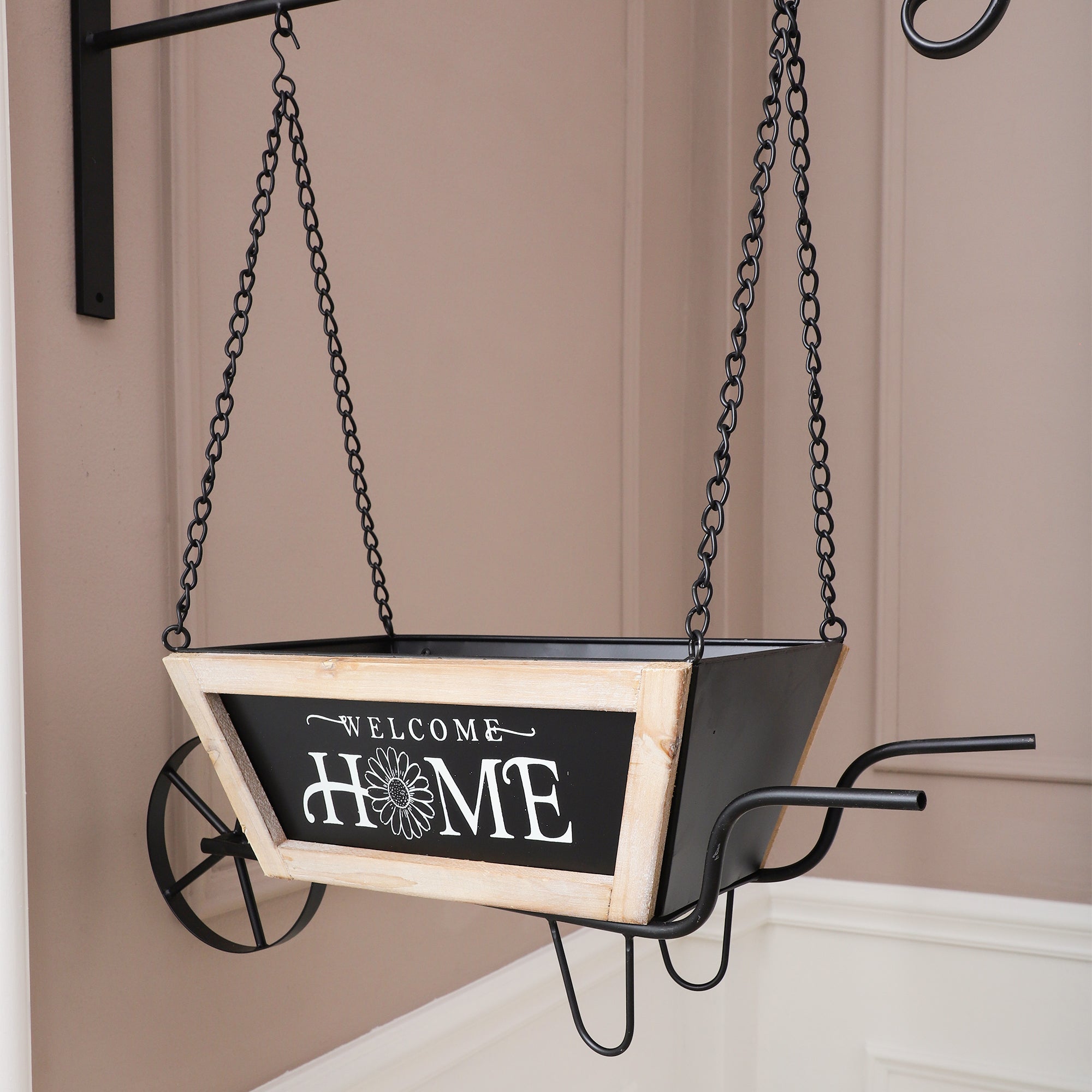 Wall Hanging Wheel Barrow Planter (Black)