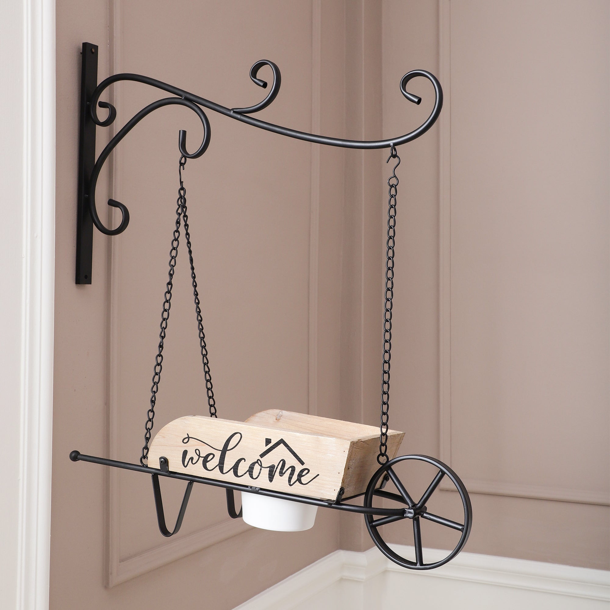 Wall Hanging Wheel Barrow Planter (Brown)