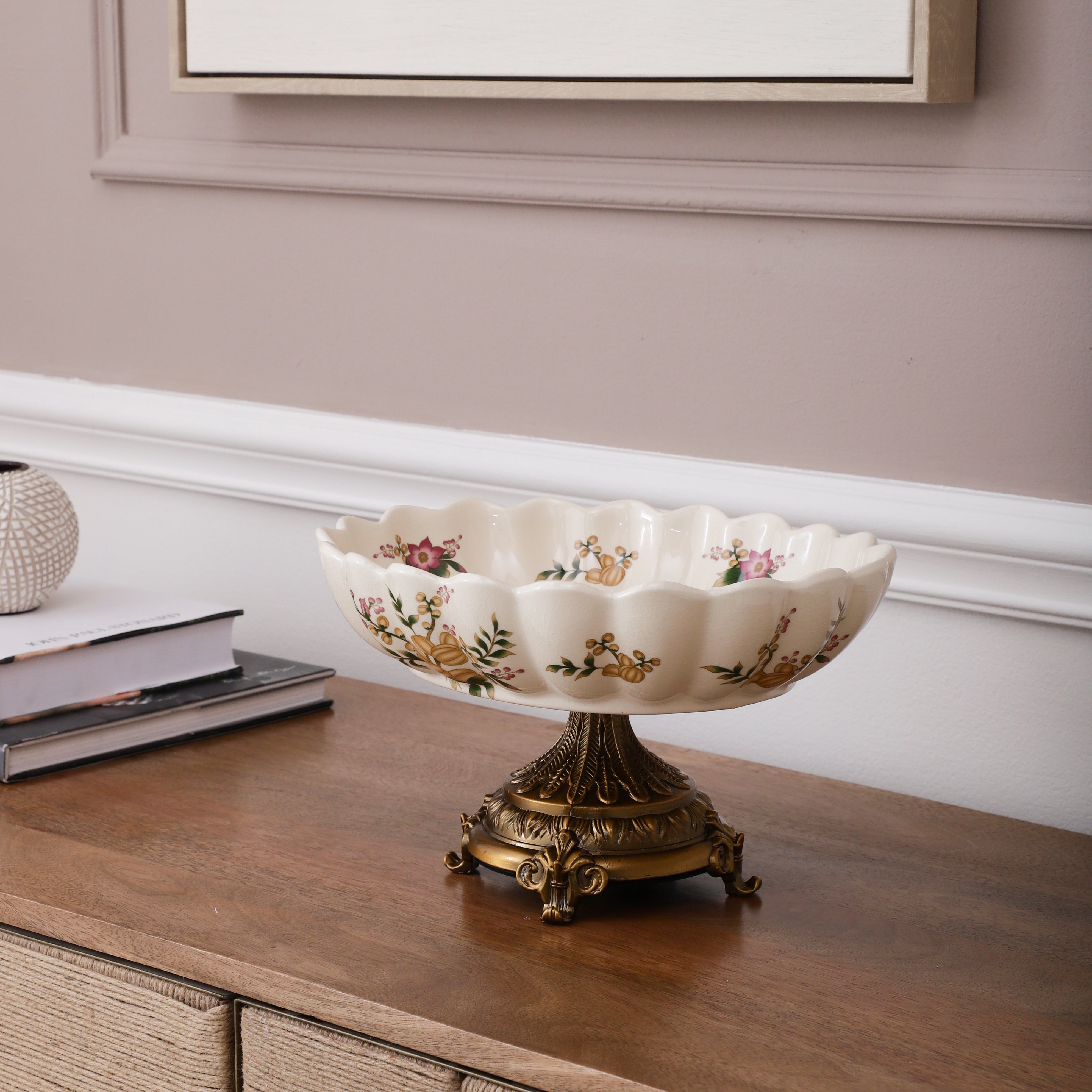 Yellow Regal Round Bowl With Gold Base (Large)